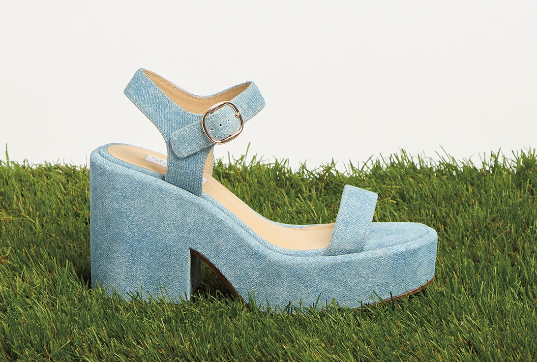 Iman Platform Sandal in Light Blue Suede Denim - 5