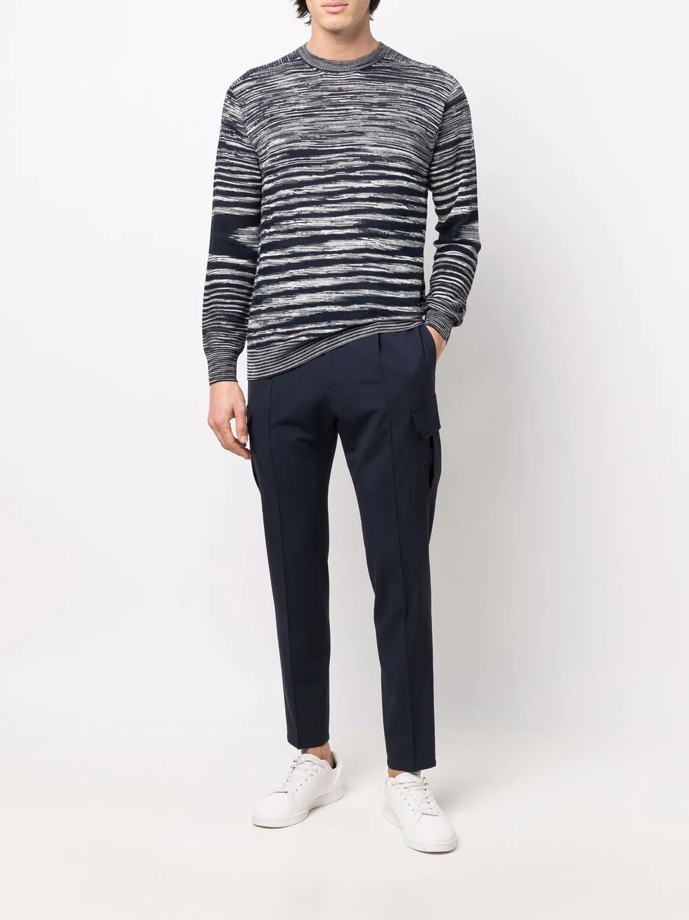 striped crew neck jumper - 2