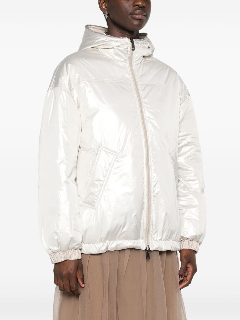 Brunello Cucinelli Women Reversible Metallic Down Jacket - 3