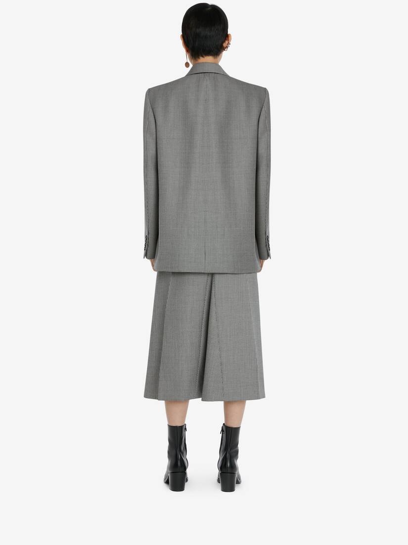 Wool Double-breasted Houndstooth Boxy Jacket in Black/ivory - 4