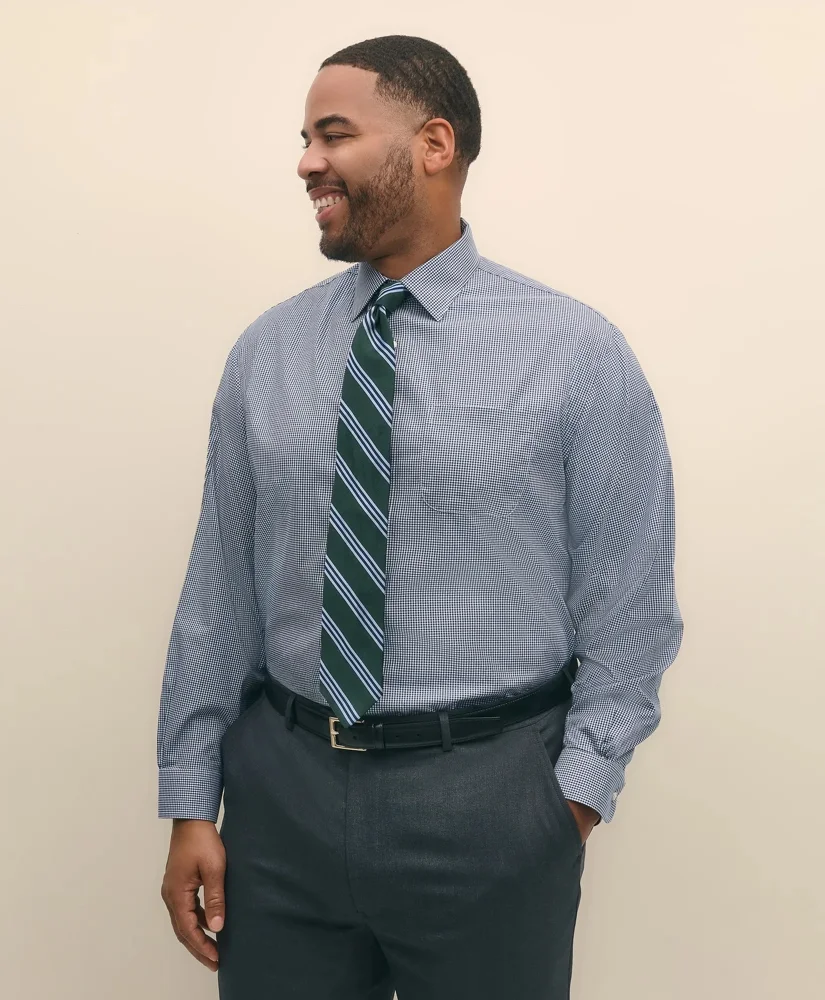 Big & Tall Stretch Supima® Cotton Non-Iron Pinpoint Oxford Ainsley Collar, Gingham Dress Shirt - 1