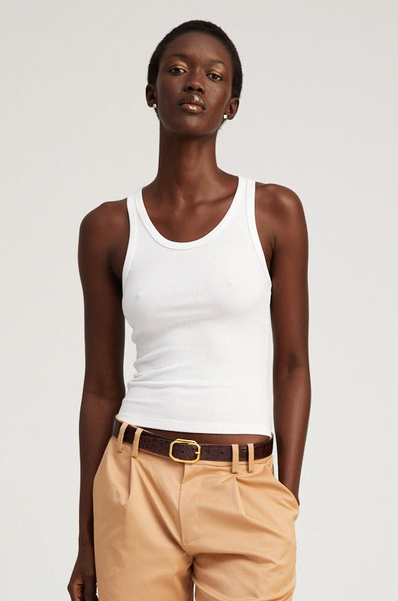 WHITE RIB FITTED SCOOPED TANK - 6