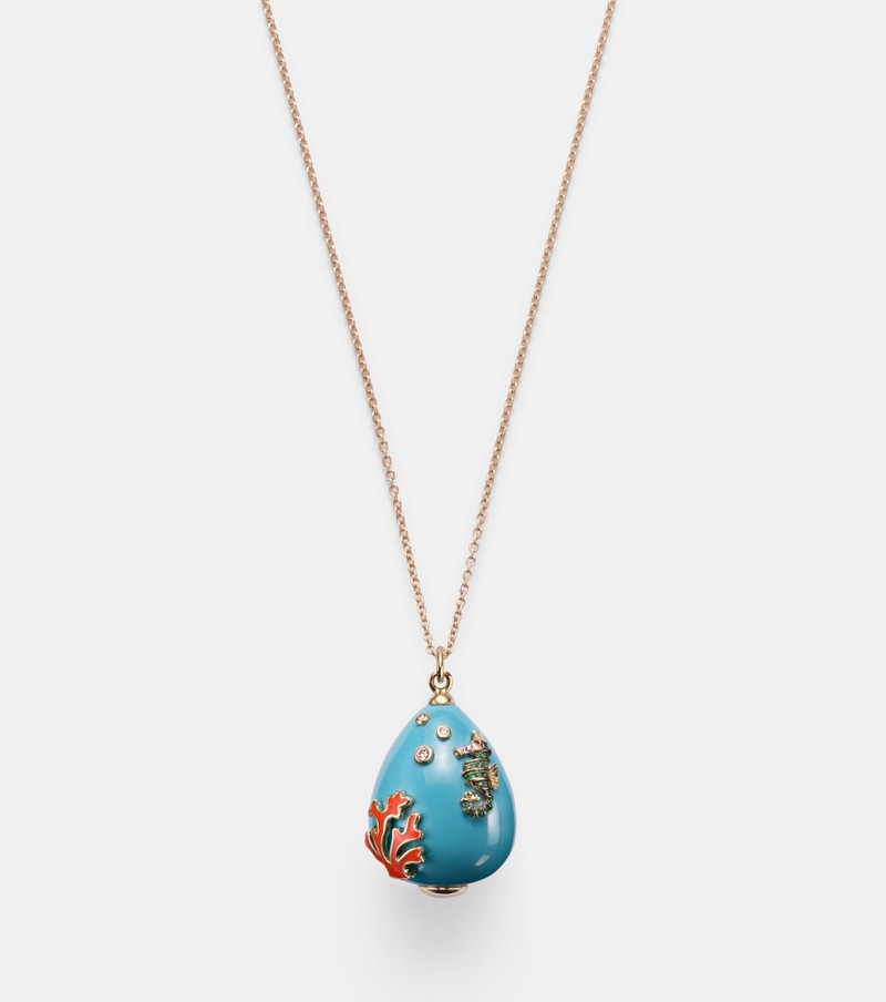 Pendentif L'océan 9kt gold necklace with turquoise, diamonds, and gemstones 4