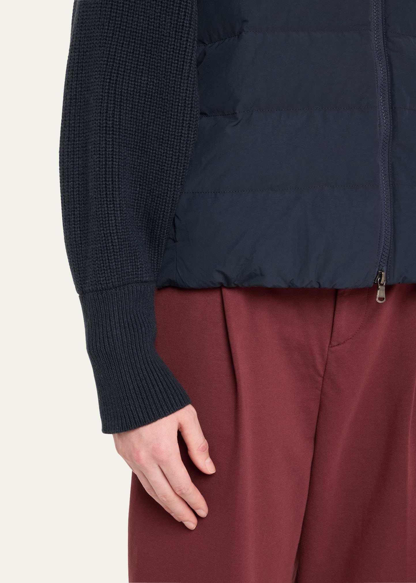 Techno Crinkled Cotton Down Jacket W Ribbed Sleeves - 5