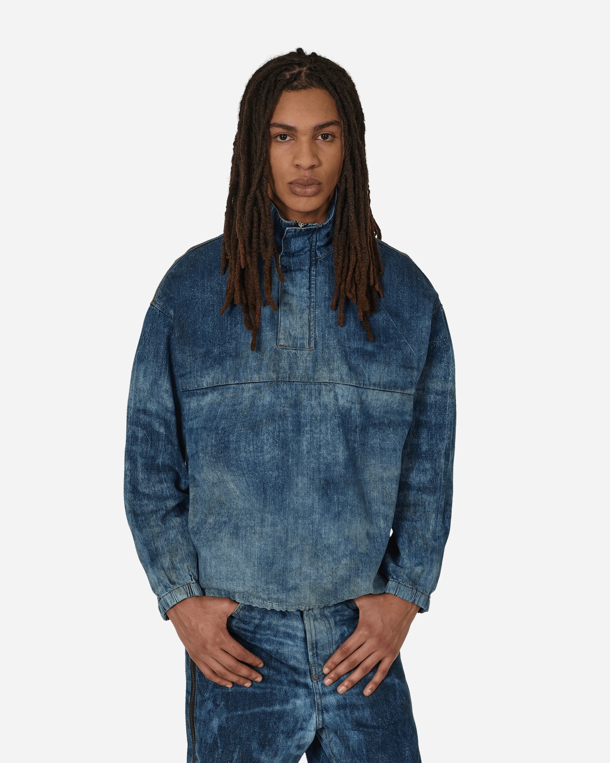 Dirt-Effect denim Pullover Jacket Blue - 1