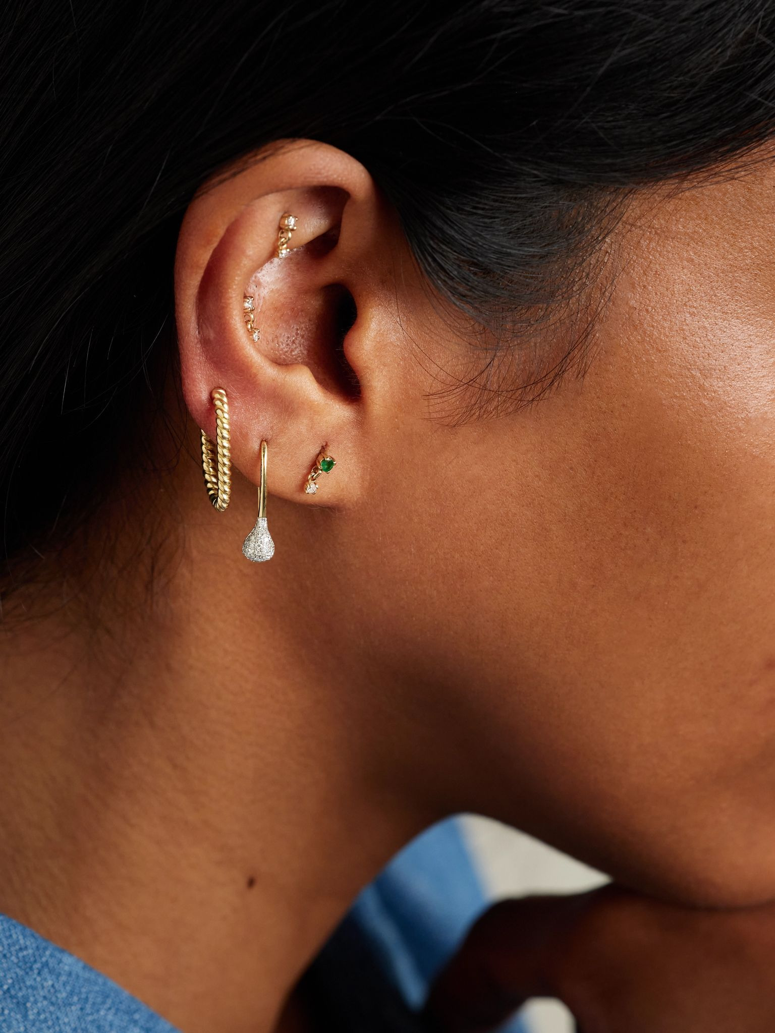 Green Goddess 14-karat gold, emerald and diamond earrings Gold - 4