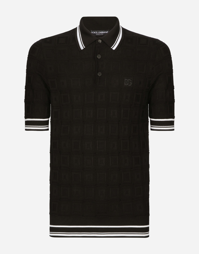 Short-sleeved stretch silk polo-shirt with DG logo 1