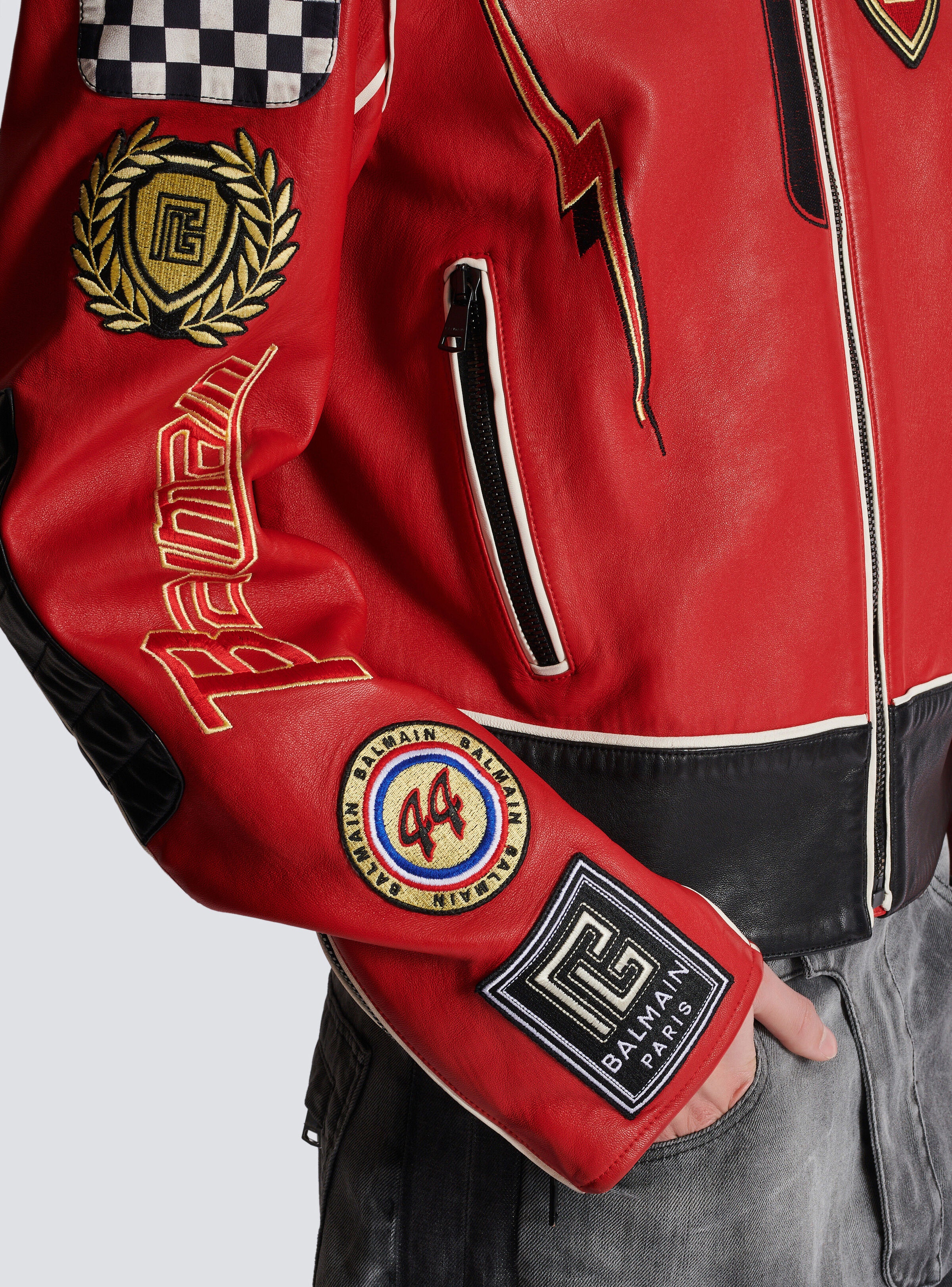 Lambskin jacket with Balmain Racing patches - 8