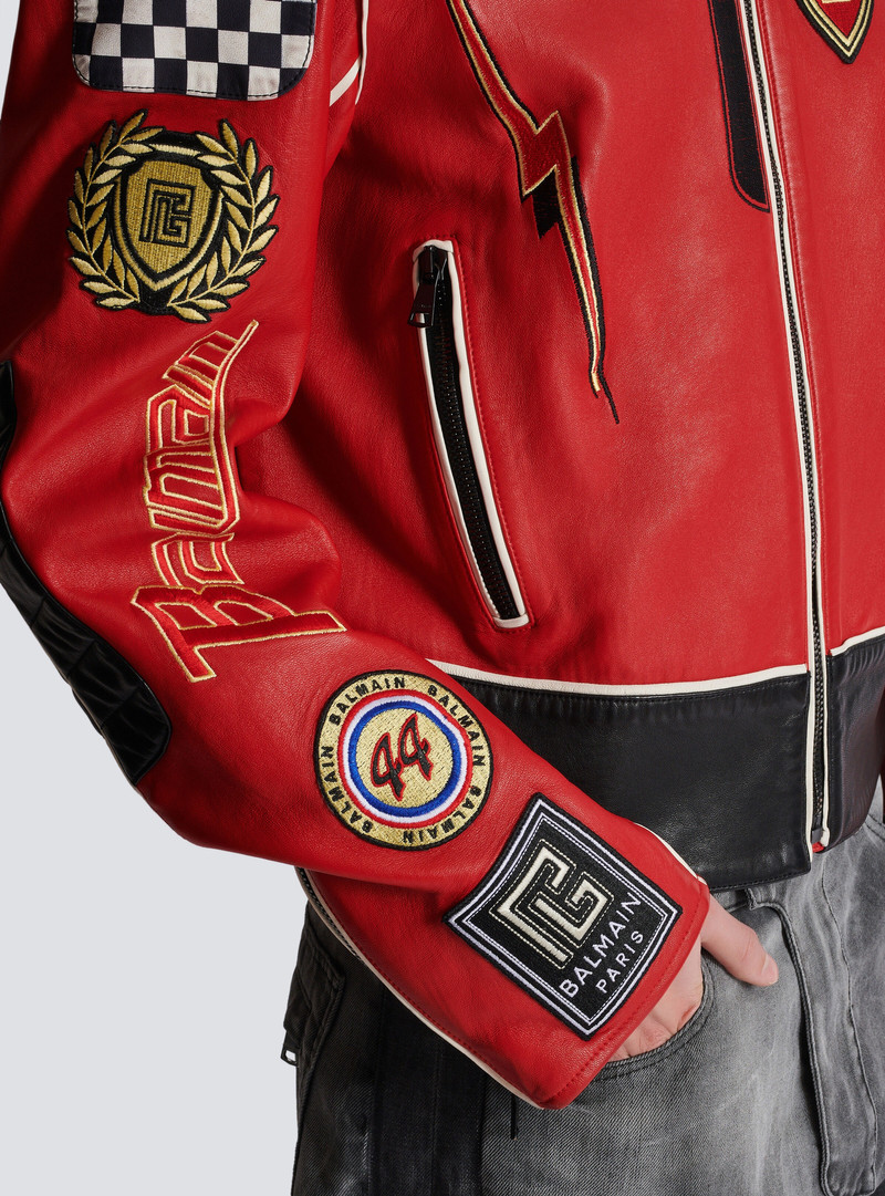 Lambskin jacket with Balmain Racing patches 8