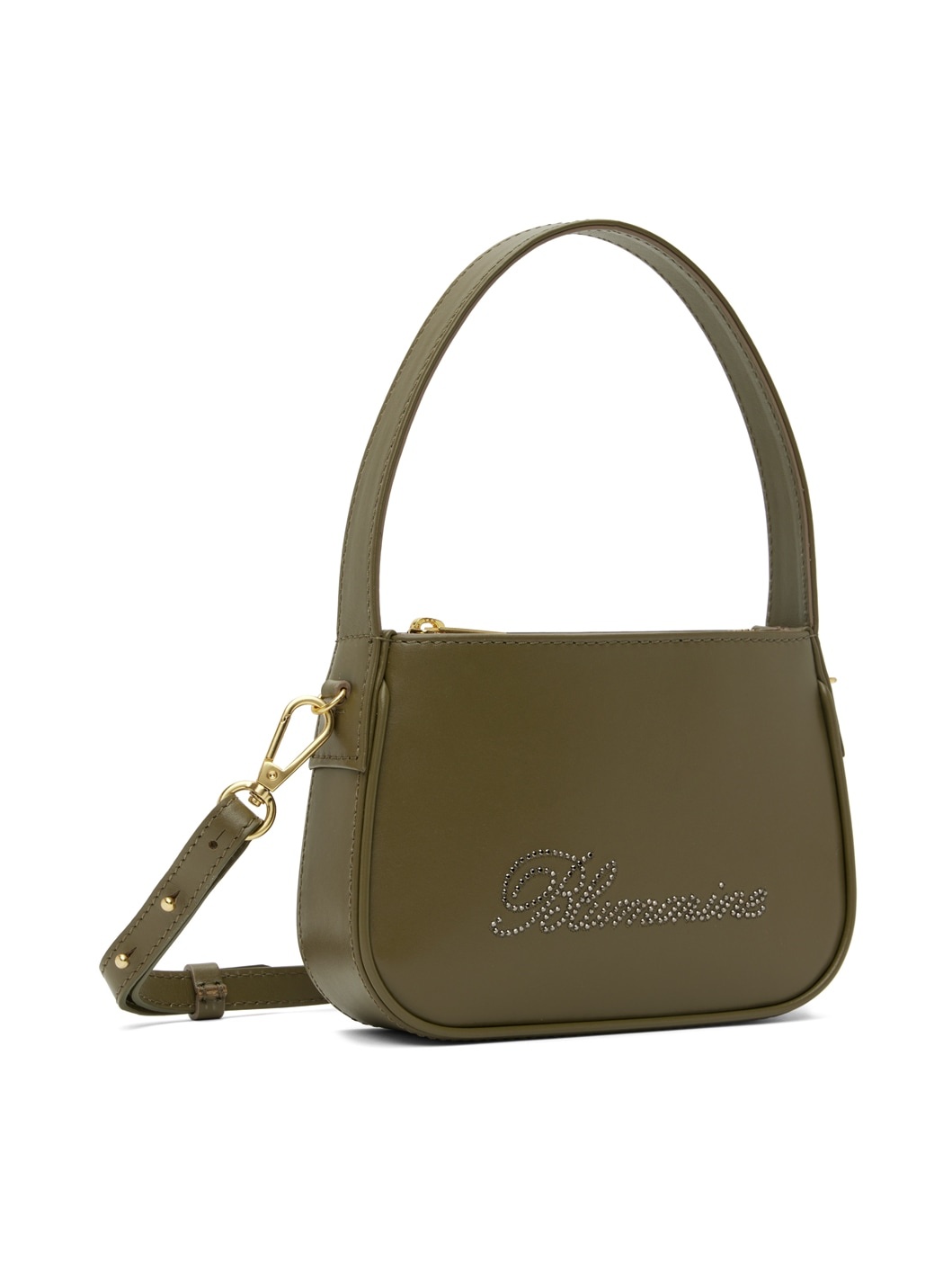 Khaki Nappa Leather Rhinestone Logo Bag - 2