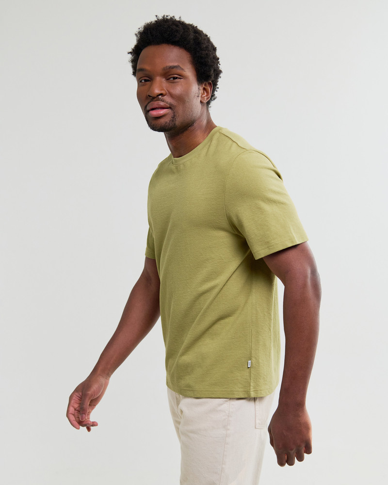 Wax London Dean - Lime Khaki Textured Organic Cotton T-Shirt outlook