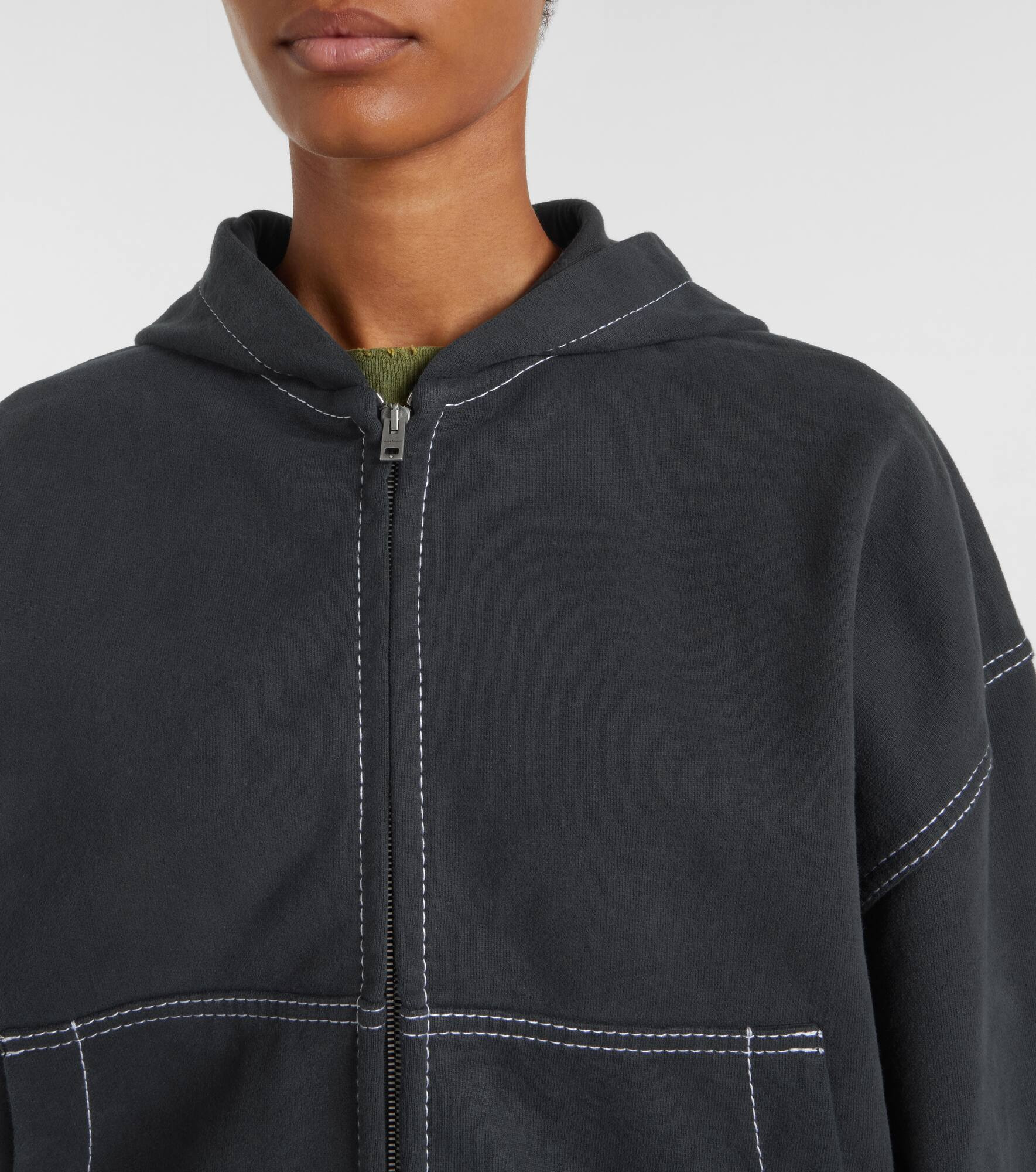 Logo cotton fleece zip-up sweatshirt - 4
