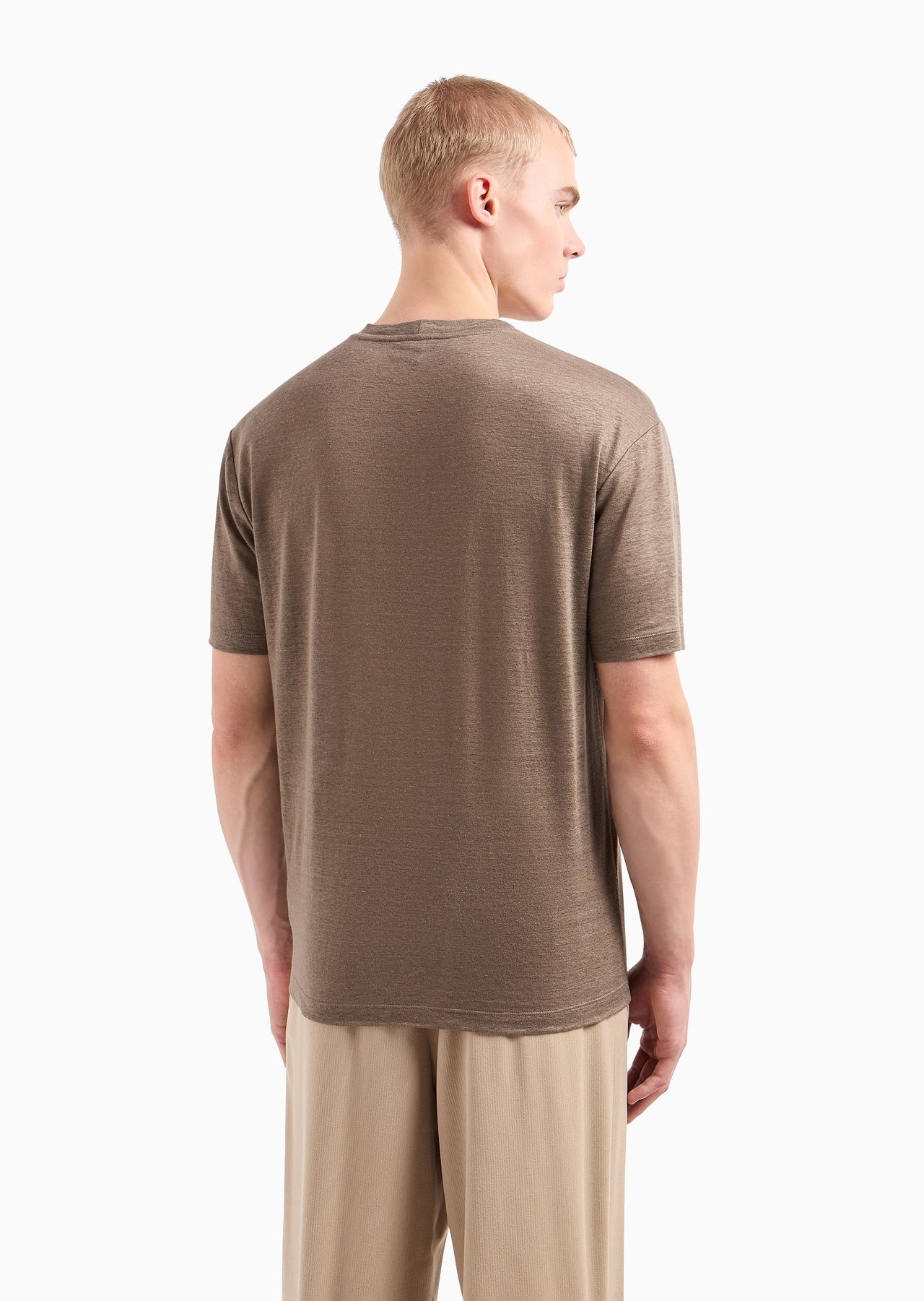 Linen jersey crew-neck T-shirt with signature logo - 3