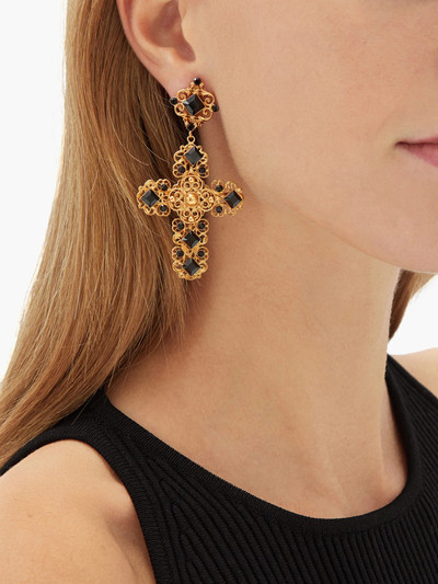 Dolce & Gabbana Beaded crystal-embellished cross-pendant earrings outlook