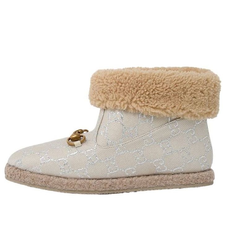 (WMNS) Gucci Canvas Wool Lame GG Monogram Fria Horsebit Ankle Boots 'Gardenia Silver' 629086-2C810-9 - 1