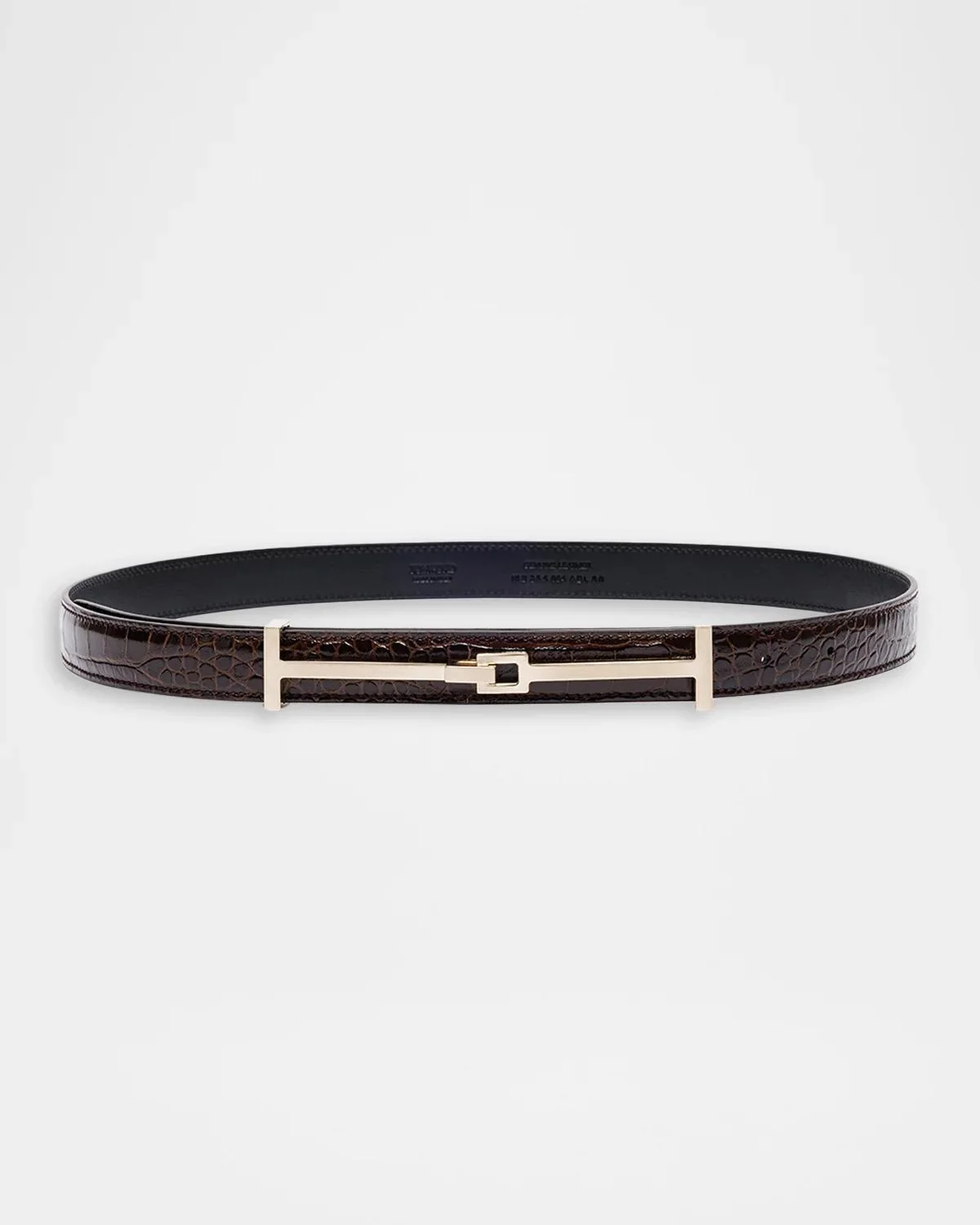 Double T Crocodile-Embossed Leather Belt - 1