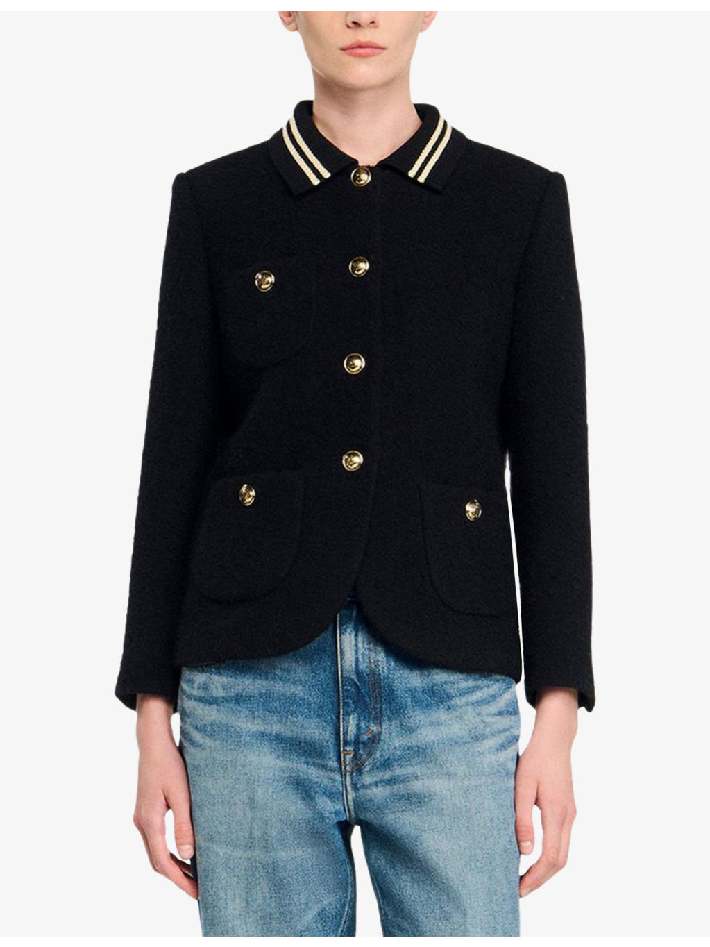 Stripe-Collar Tweed Jacket - 3