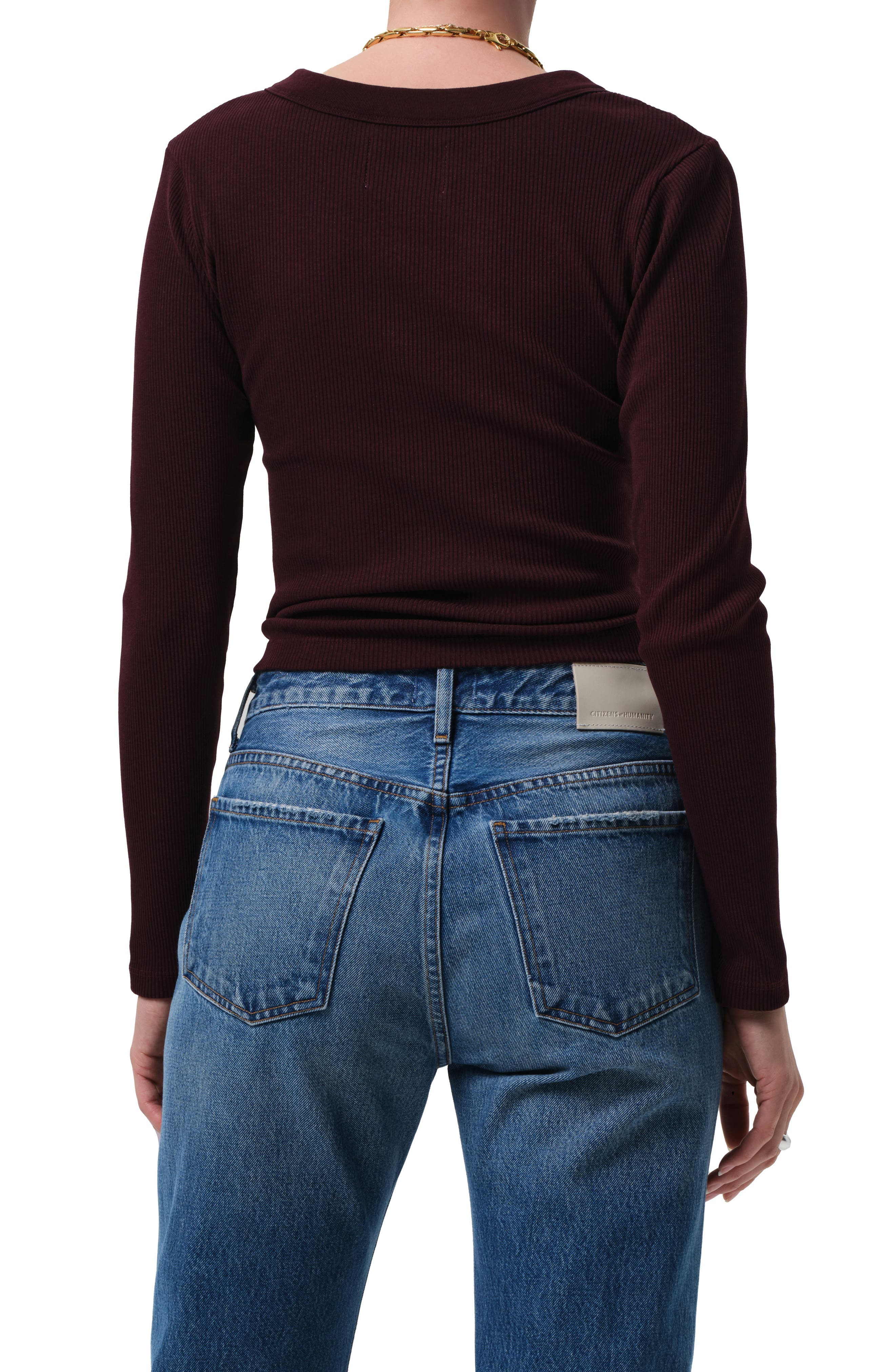 Citizens of Humanity Varra Rib Henley in Mahogany at Nordstrom - 2