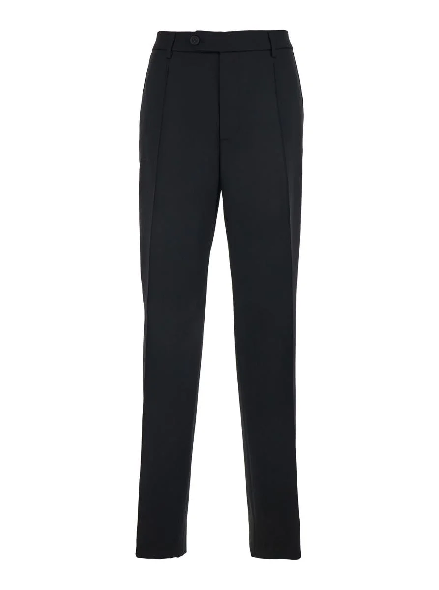 Golden Goose Black Trousers With Button Closure And Star Logo Detail On The Back In Wool And Satin M - 1
