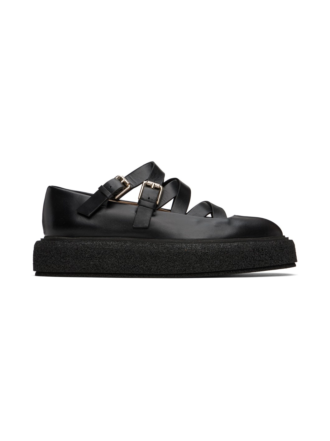 Black Leather Strap Ballerina Flats - 1