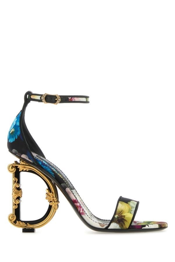 Womens Dolce & Gabbana gold Leather Baroque-Heel Keira Sandals 105
