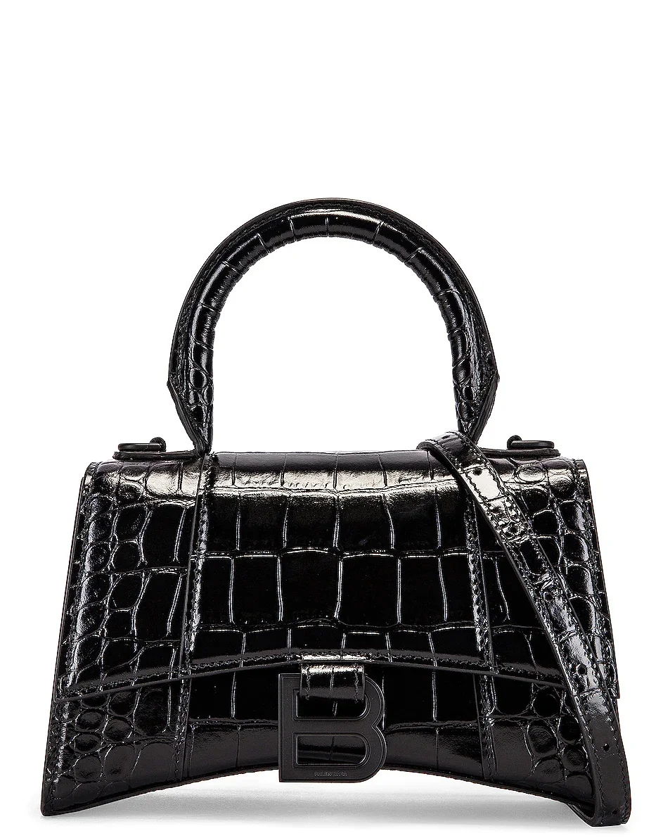 XS Embossed Croc Hourglass Top Handle Bag - 1