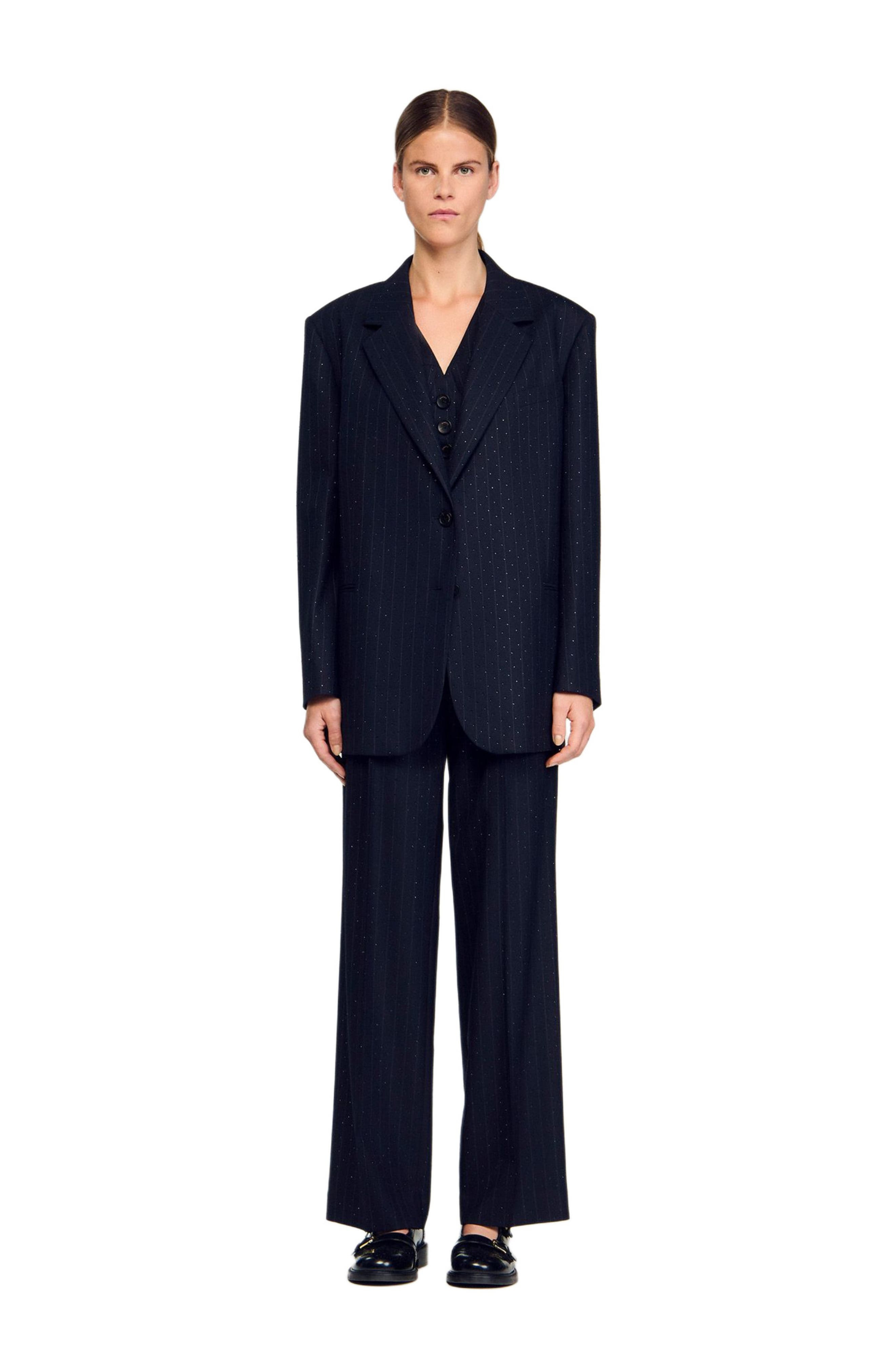 SANDRO Striped rhinestone suit jacket in Navy Blue at Nordstrom - 2