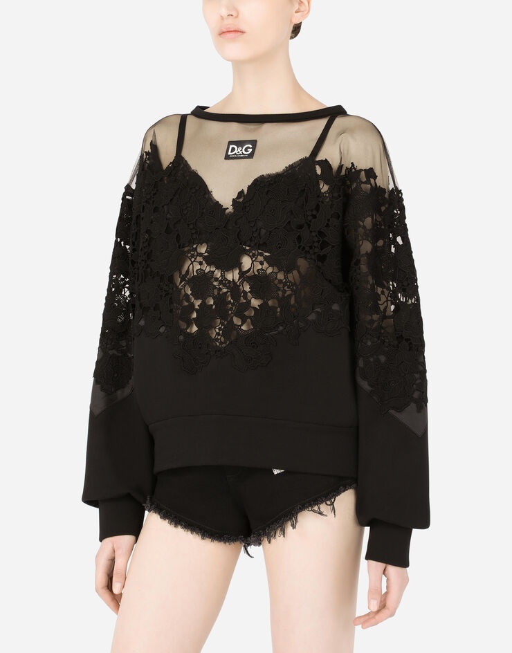 Jersey sweatshirt with tulle and macramé details - 4