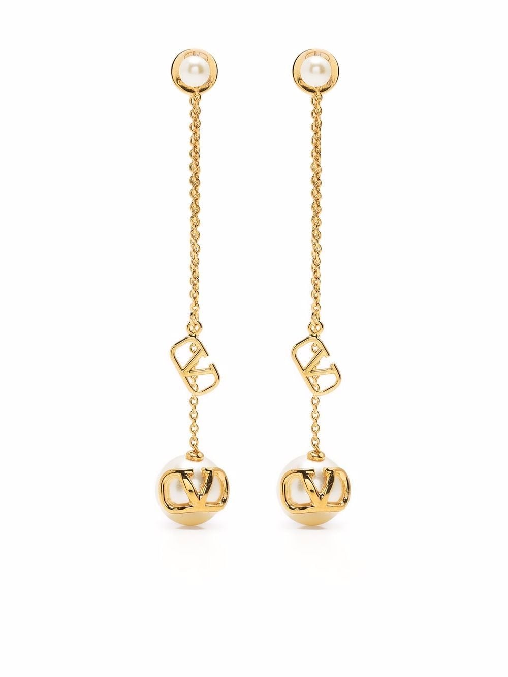 V Logo Signature Faux Pearl Earrings in Gold - Valentino