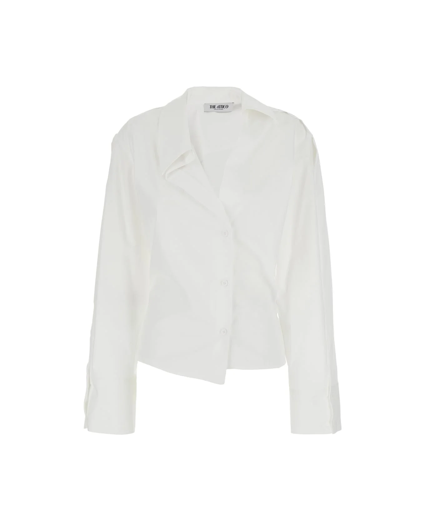 White Shirt With Asymmetric Design And Buttoned Cuffs In Cotton Wo - 1