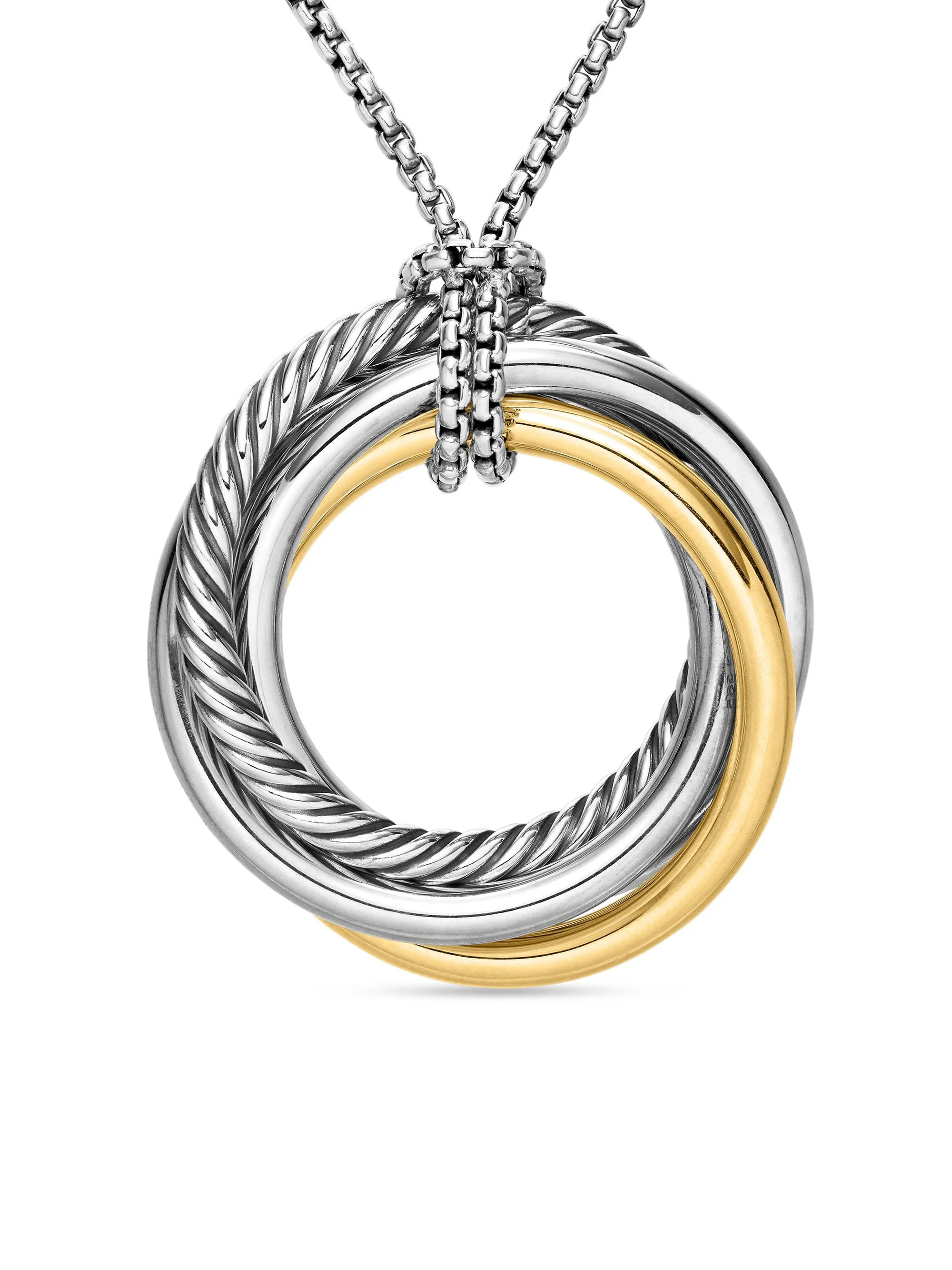 Women's Crossover Pendant Necklace in Sterling Silver with 14K Yellow Gold, 37mm - Silver - 1