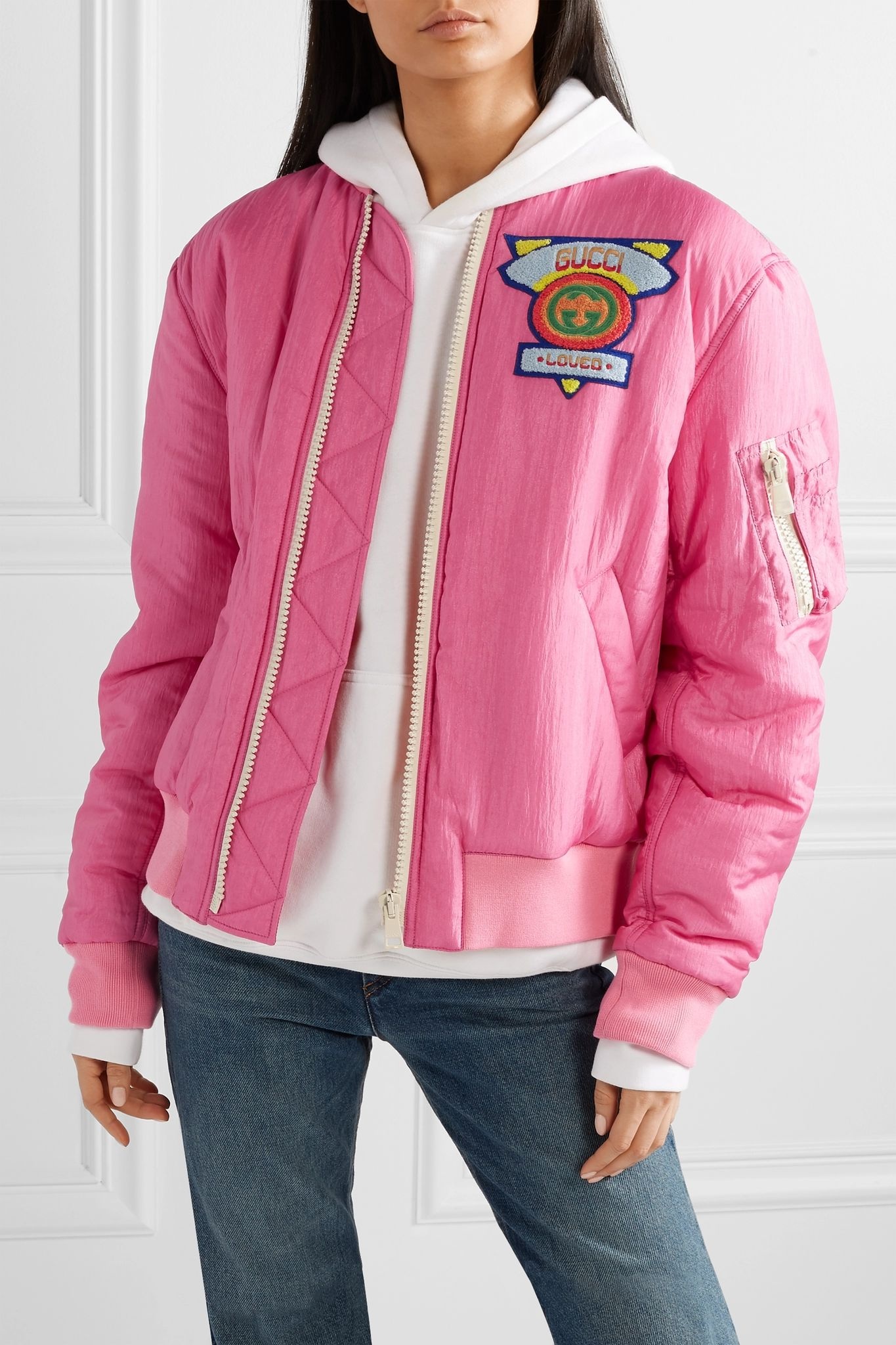 Appliquéd satin-shell bomber jacket - 3