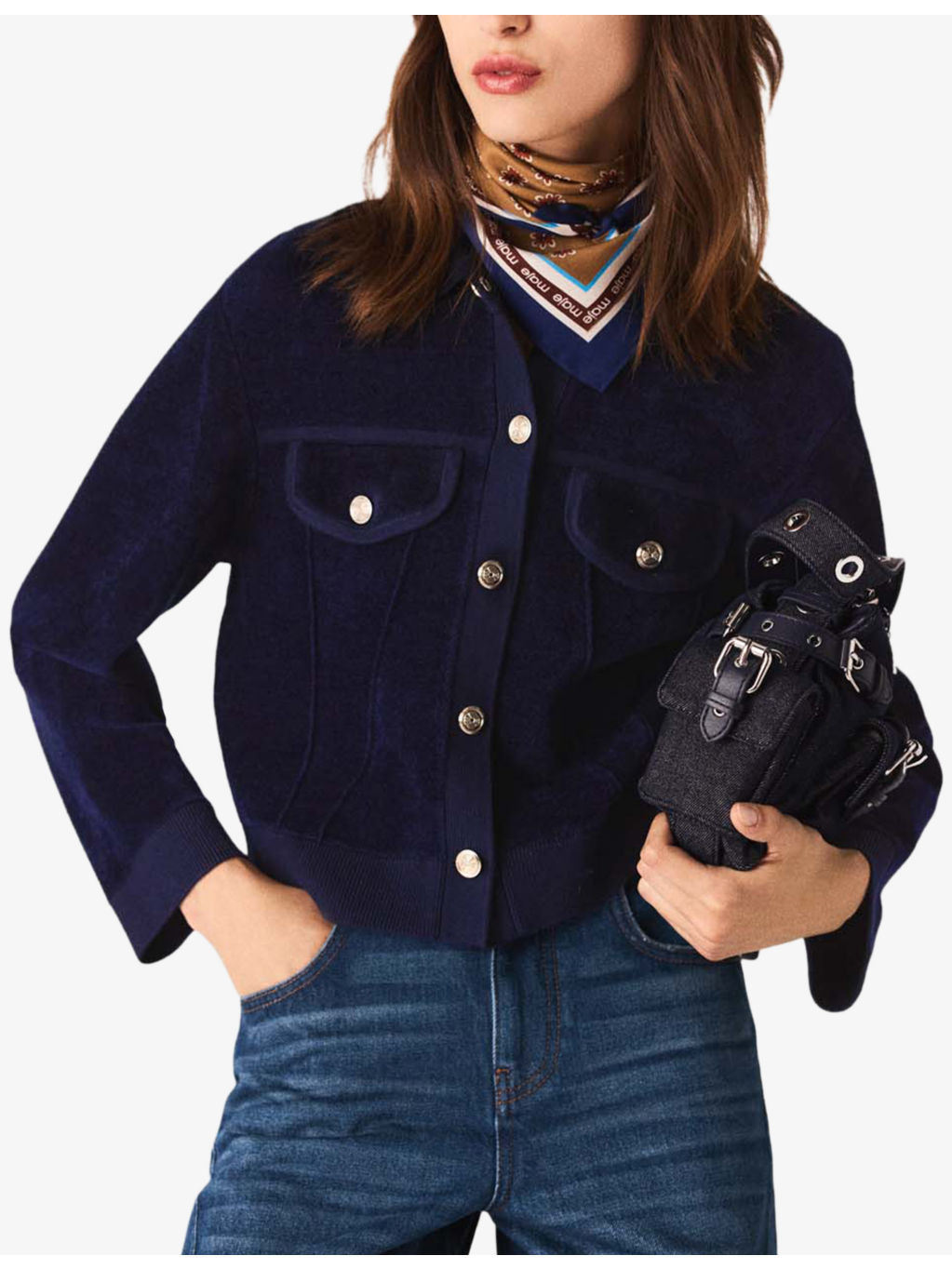 Button-Down Cropped Stretch-Velvet Jacket - 3
