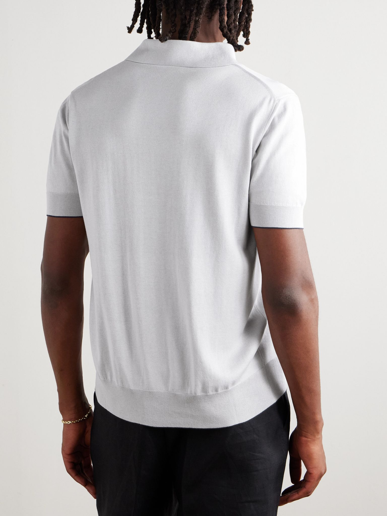 Logo-Embroidered Silk-Blend Polo Shirt Light gray - 3