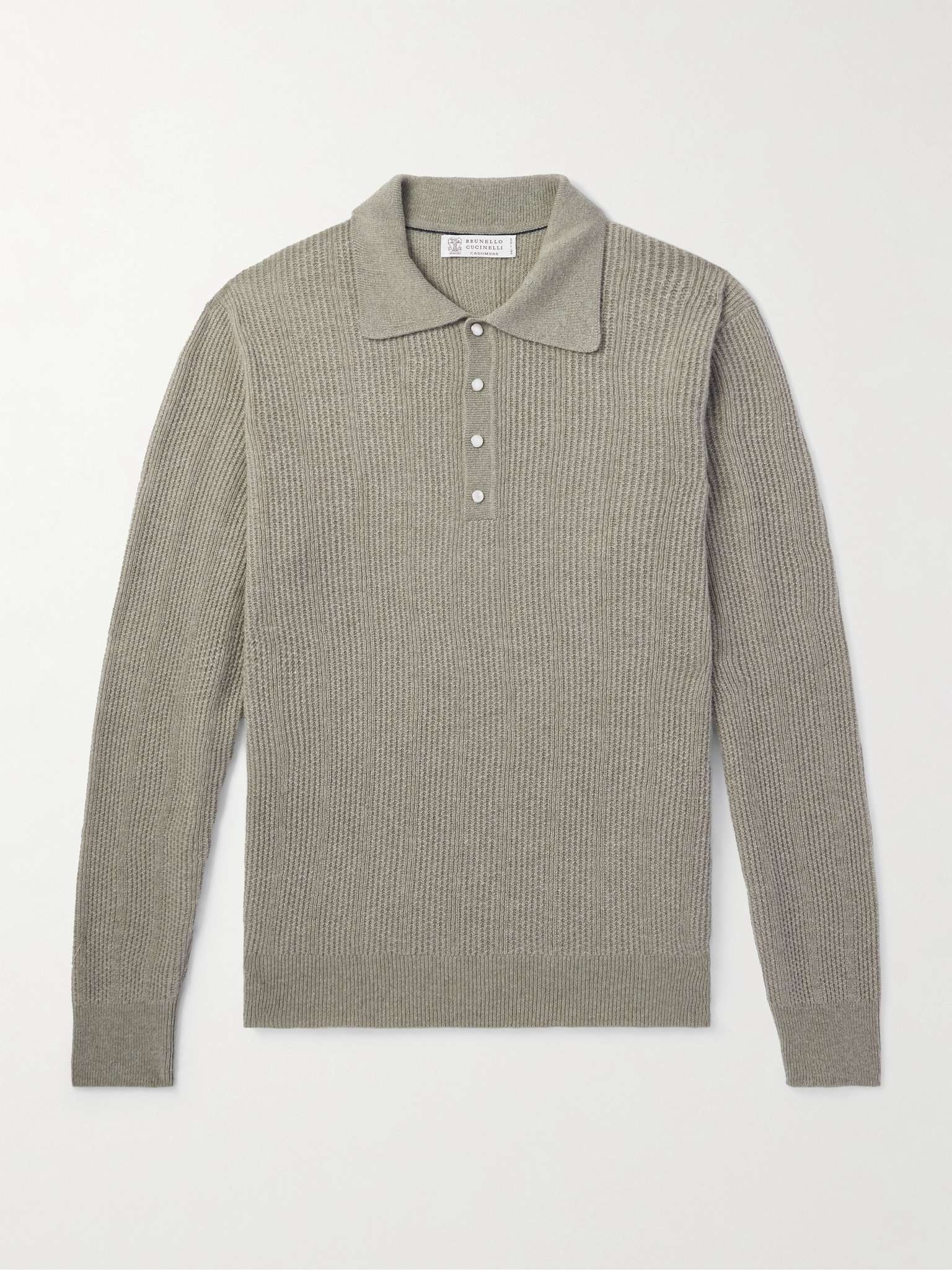 Textured-Cashmere Polo Shirt - 1