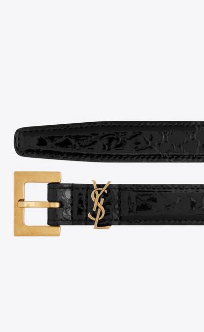 SAINT LAURENT cassandre thin belt with square buckle in python-embossed leather outlook