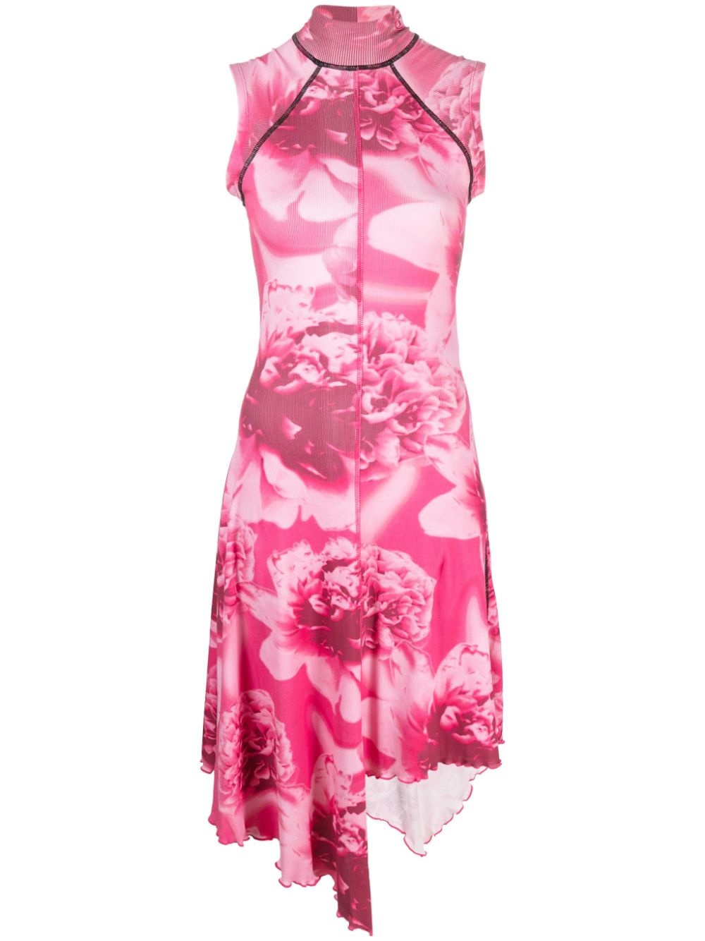asymmetric floral-print midi dress - 1