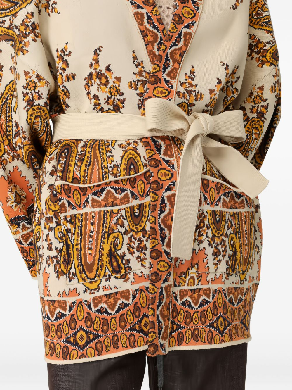 paisley-patterned belted cardigan - 5
