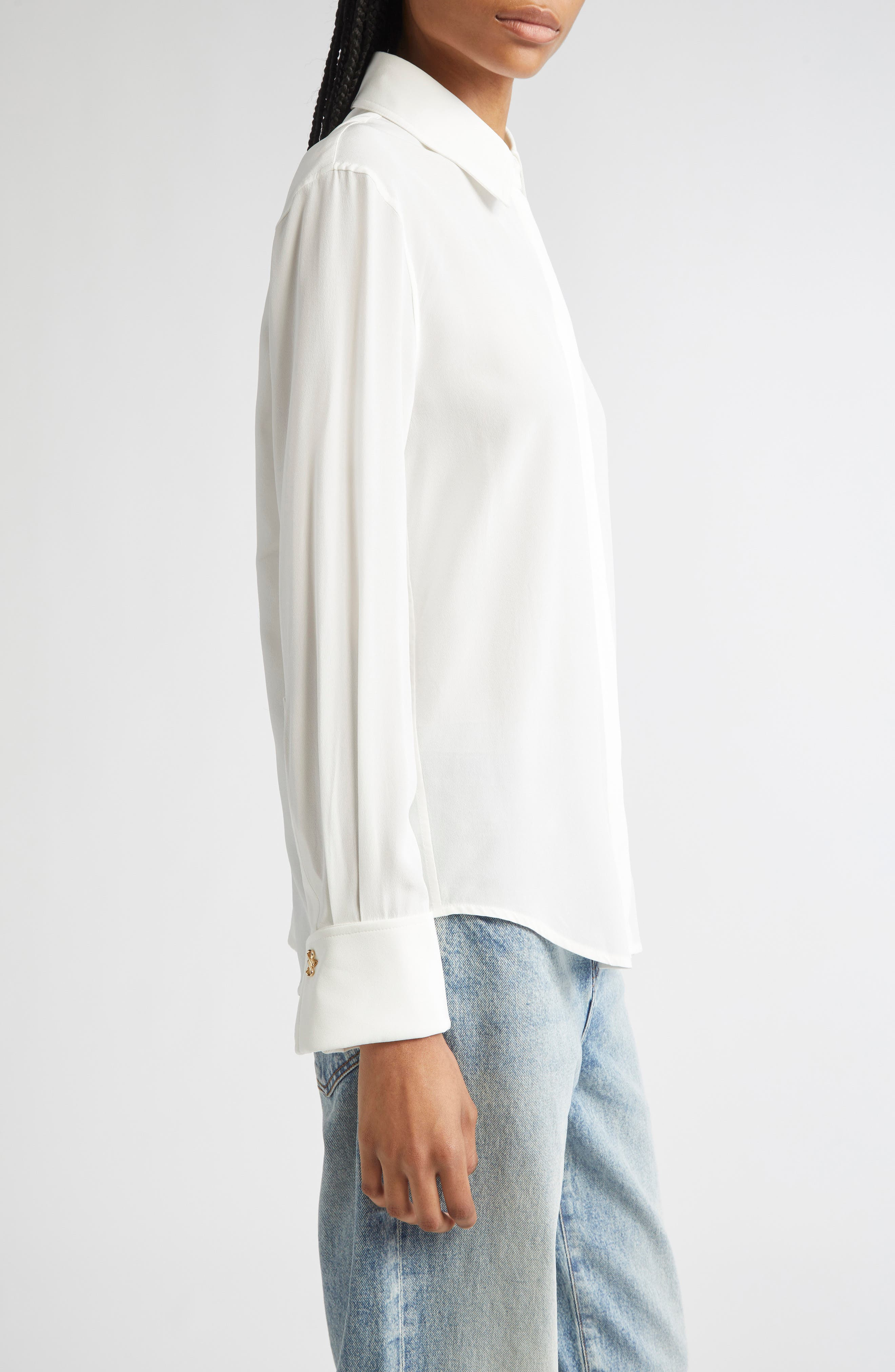 Proenza Schouler Arabella Silk Button-Up Shirt in White at Nordstrom - 4