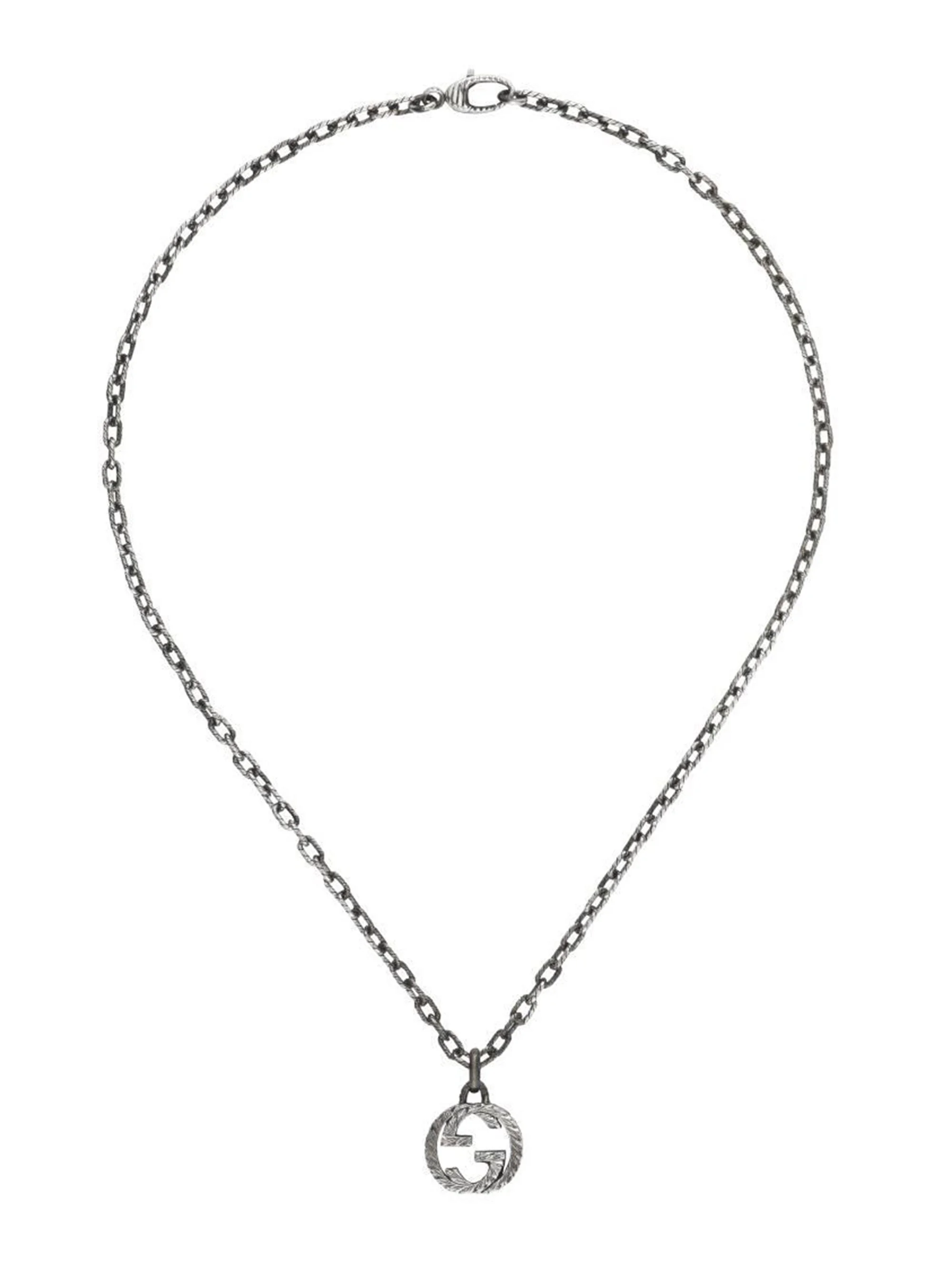 Unisex Textured Interlocking G Pendant Necklace - Silver - 1