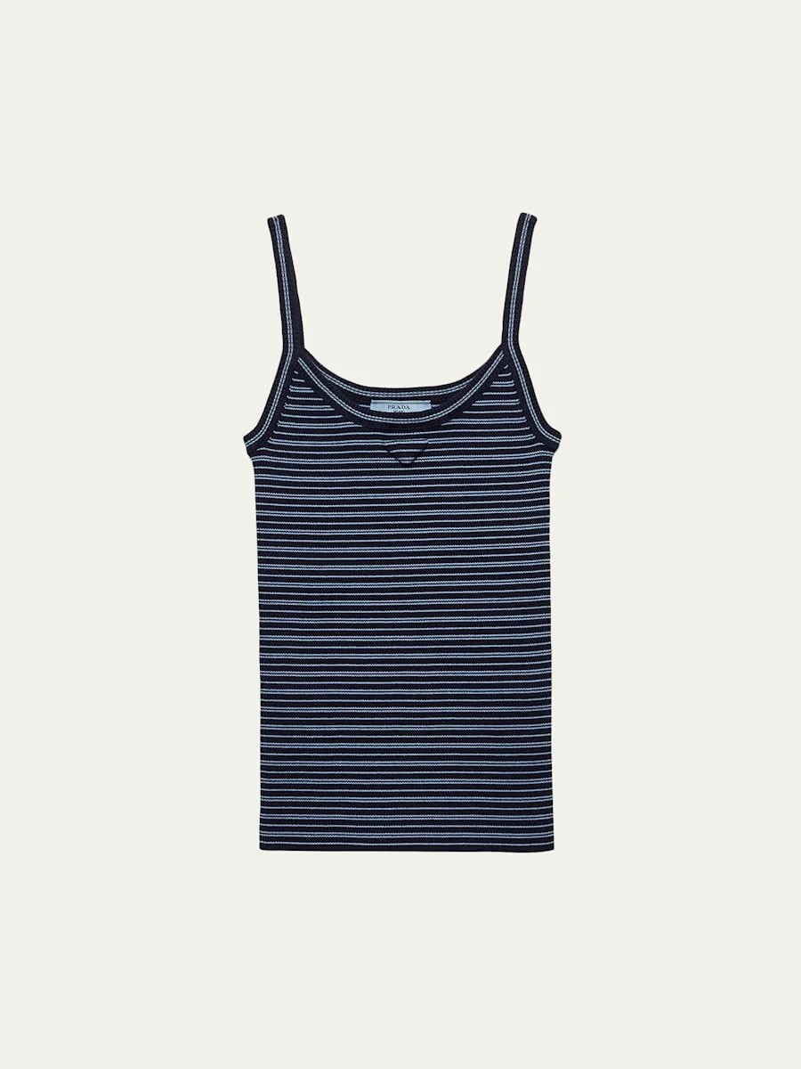 Striped Cotton Knit Tank Top - 1