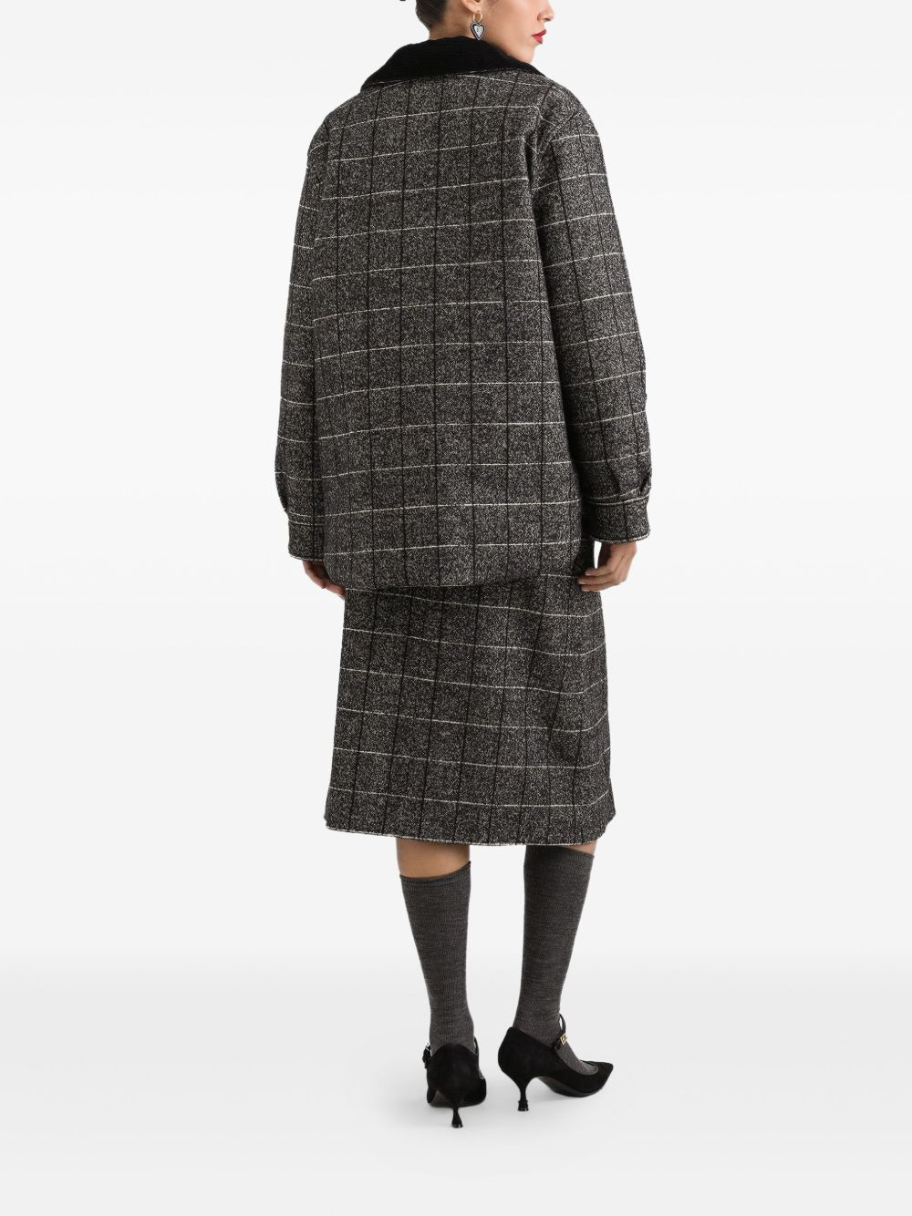 checked corduroy-collar jacket - 3