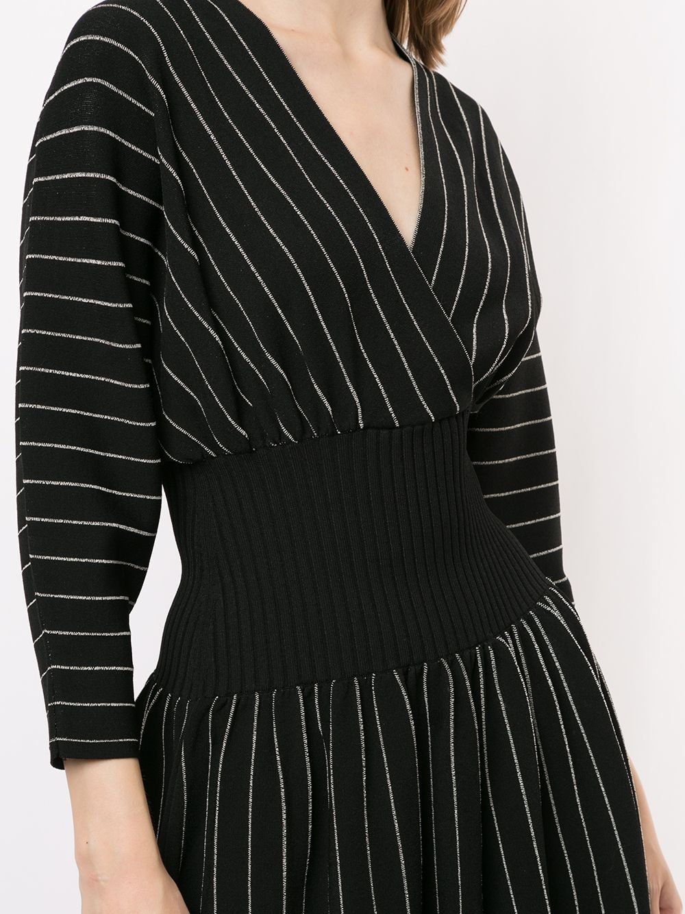 knitted pinstriped V-neck midi dress - 5