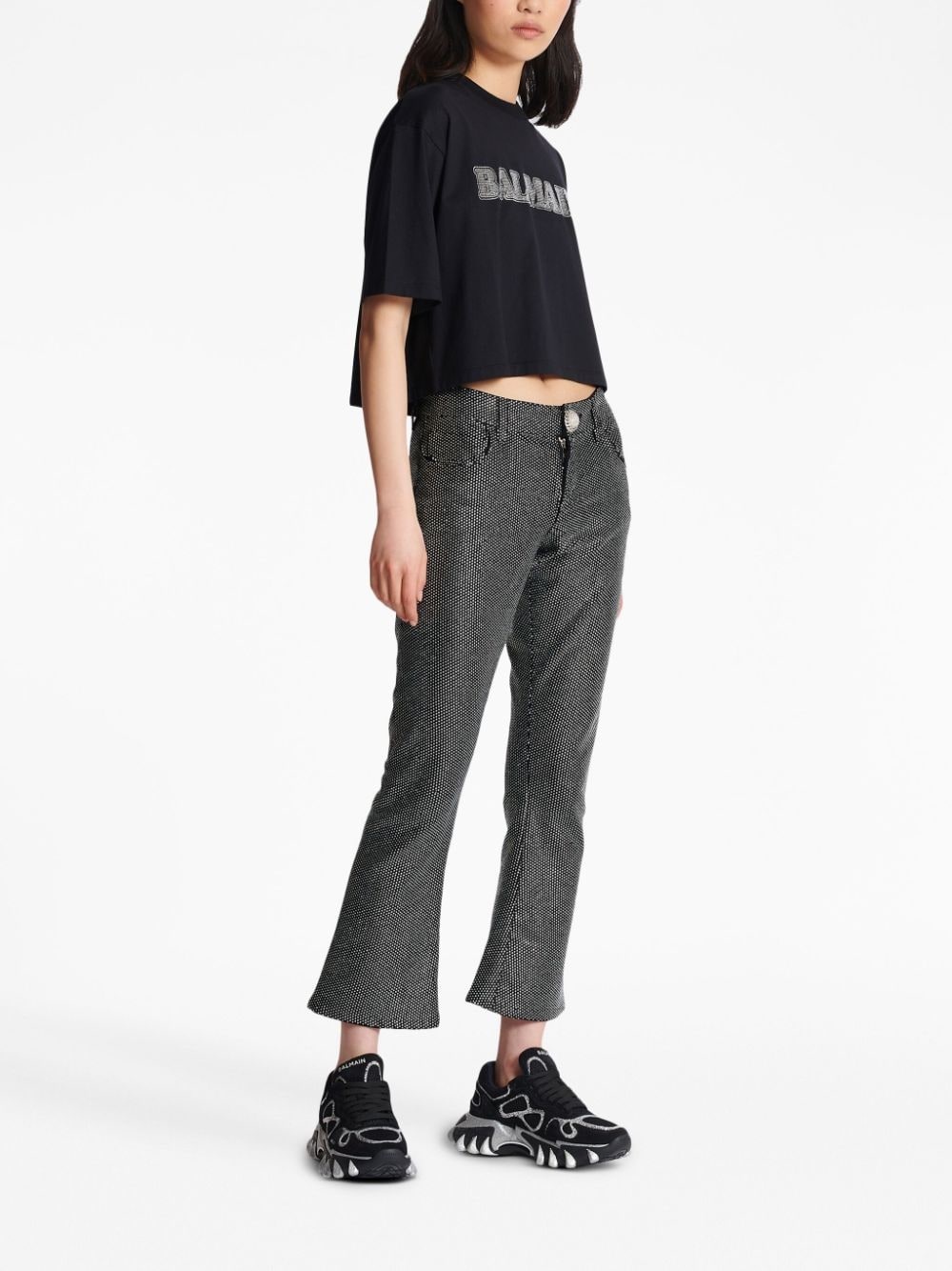 rhinestone-logo cropped cotton T-shirt - 3