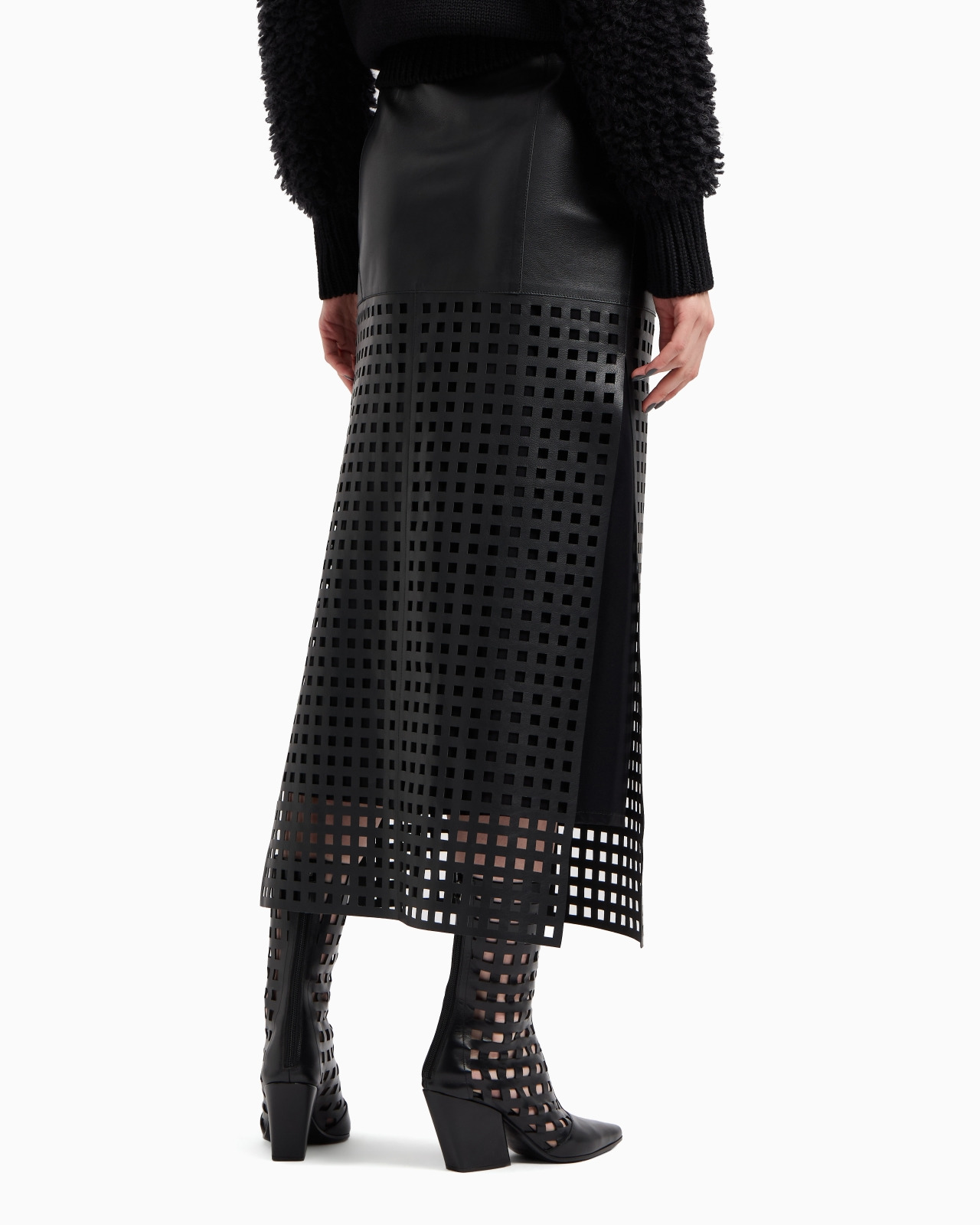 POLYGON CAPSULE COLLECTION MIDI SKIRT IN VEGETABLE-TANNED NAPPA LEATHER WITH LASER-CUT PERFORATIONS - 3