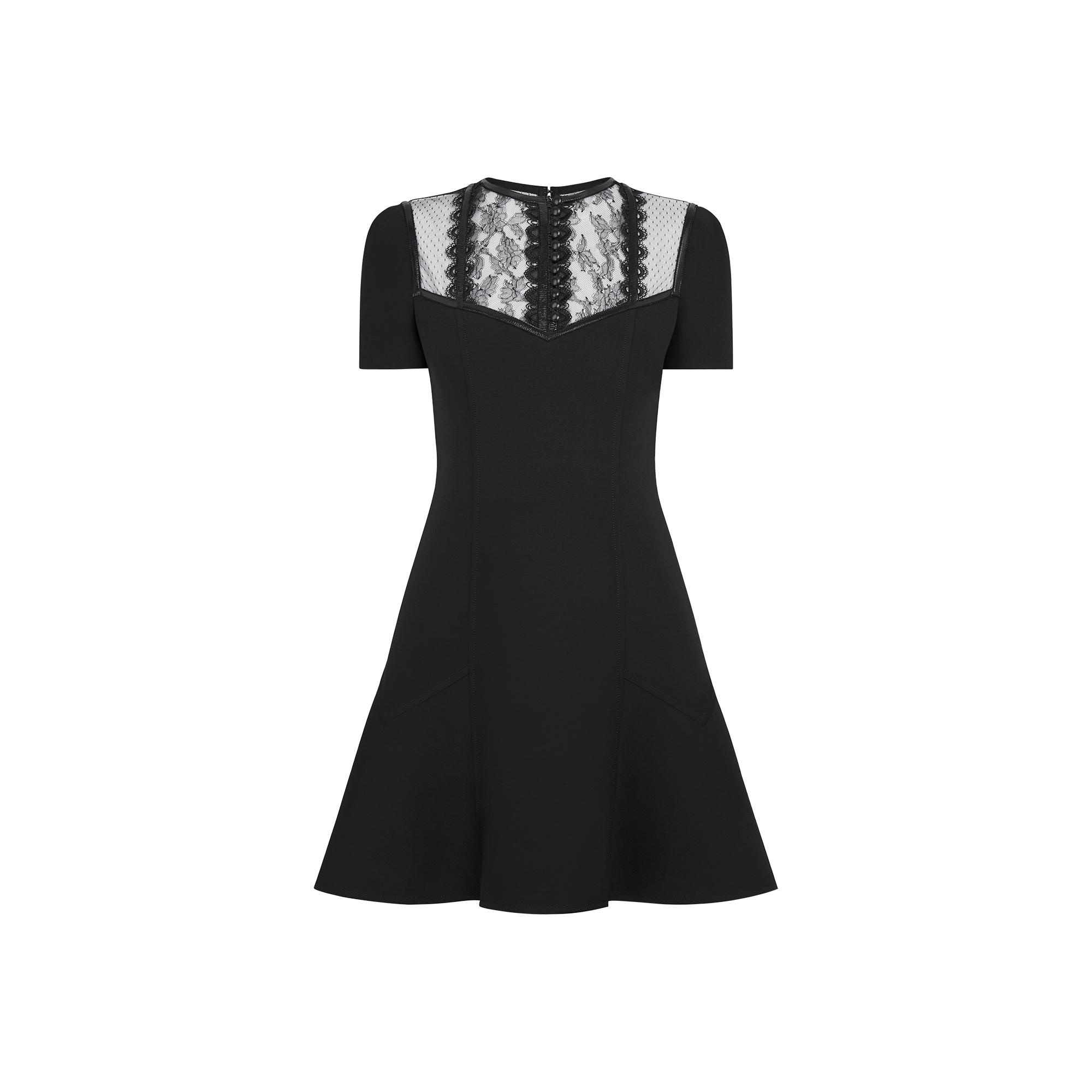 Black Wool And Silk Skater Dress - 1