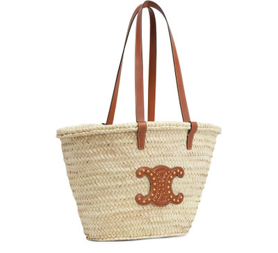 CELINE Medium Triomphe Celine classic panier in palm leaves and calfskin with studs outlook