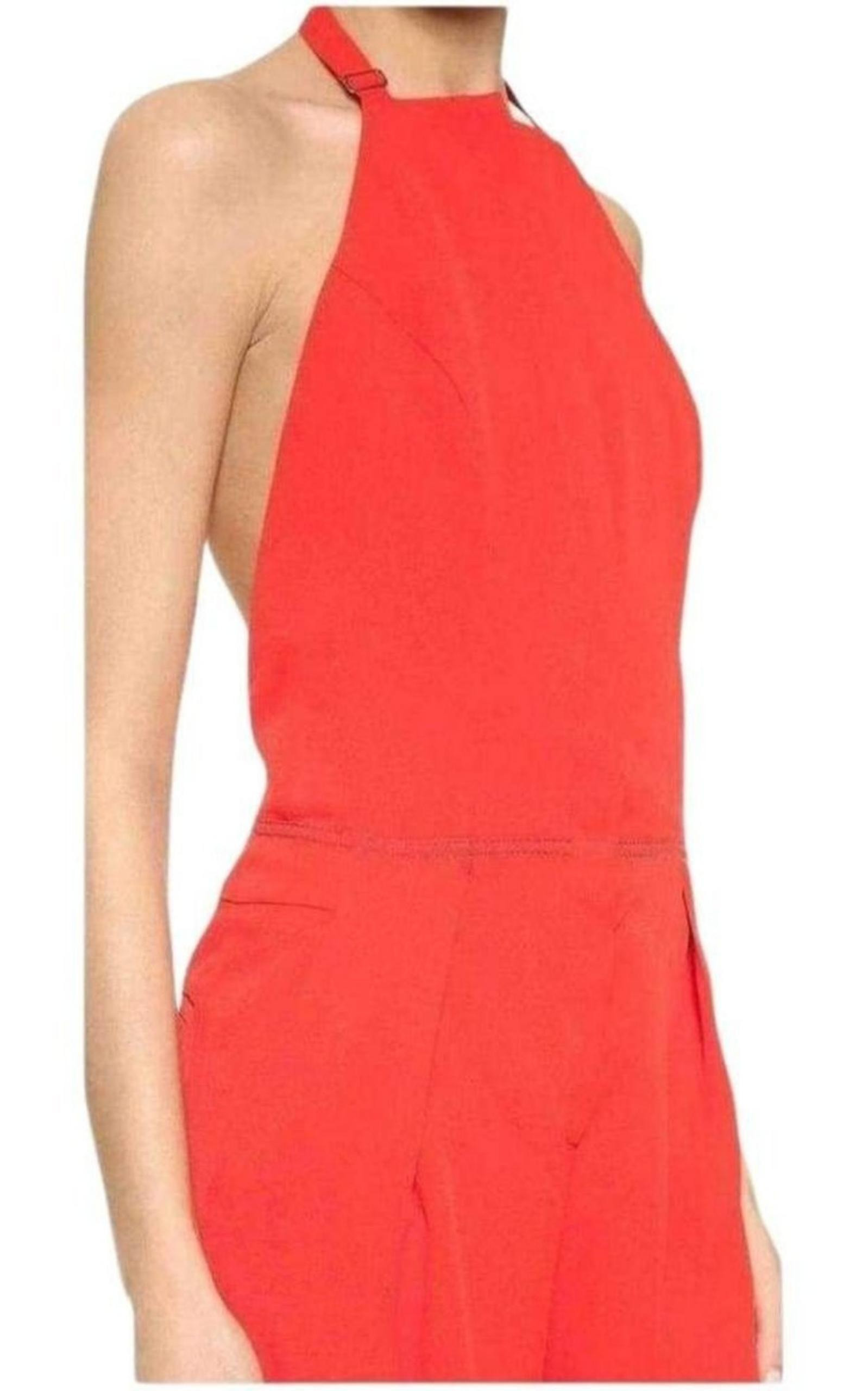 Red Open Back Sleeveless Silk Jumpsuit - 5