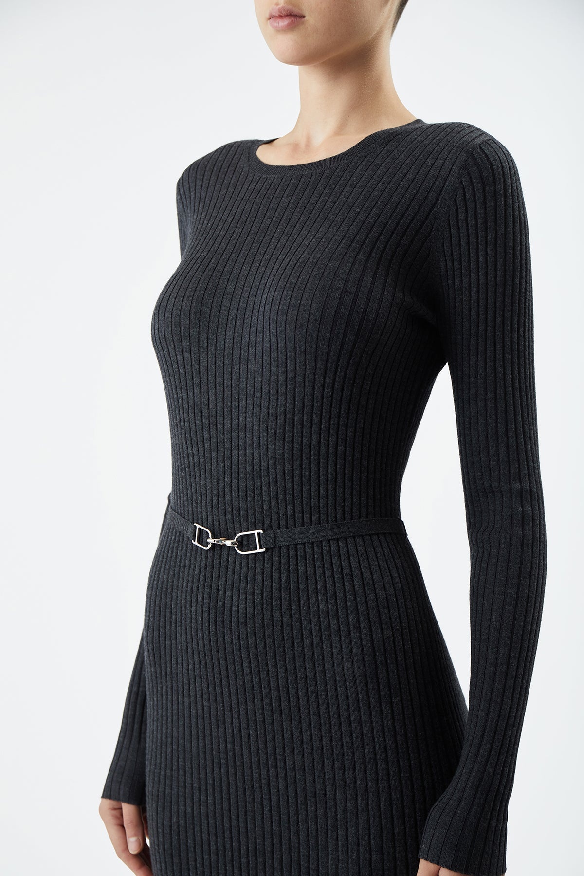 Luisa Dress in Charcoal Merino Wool - 5
