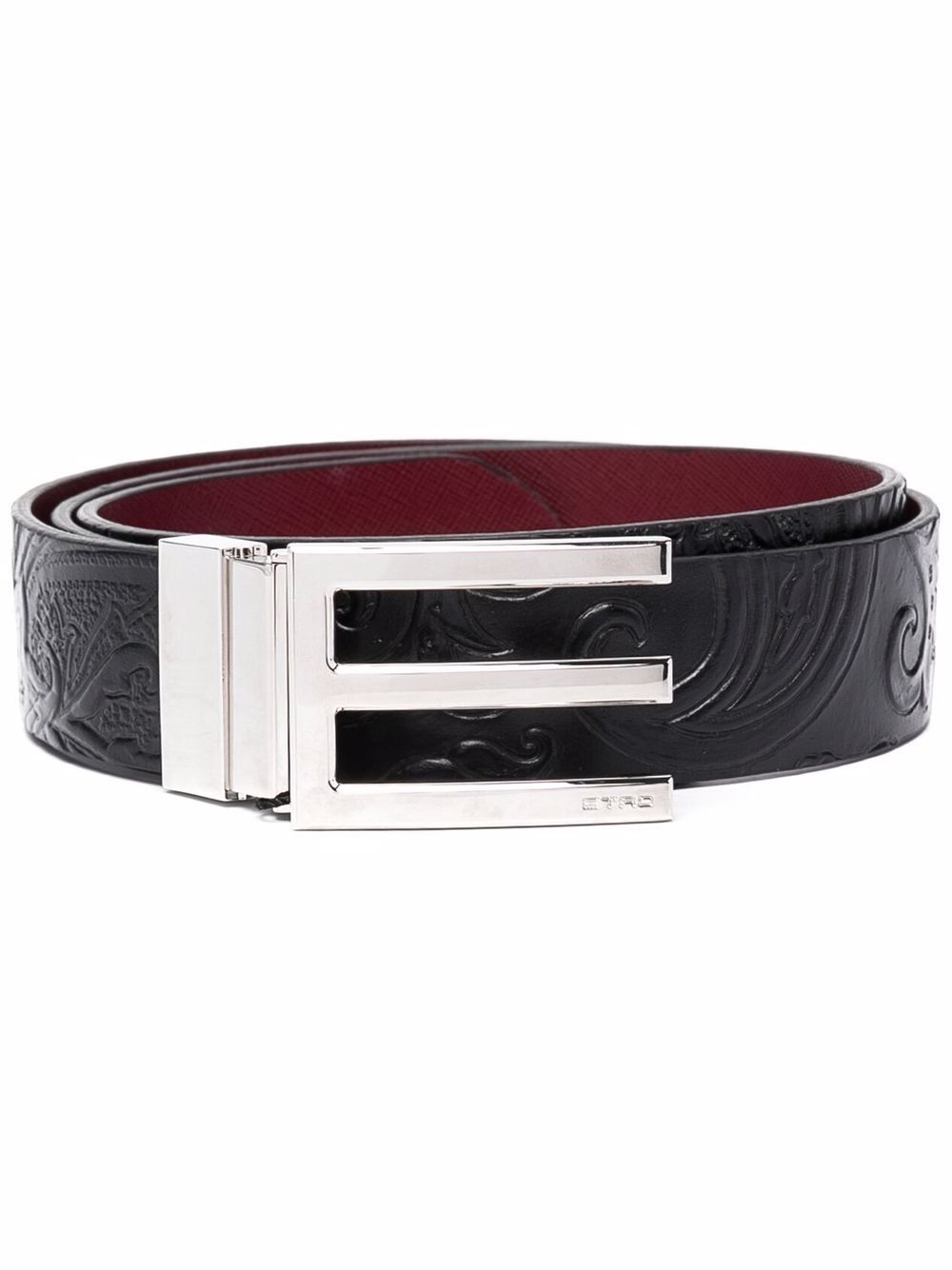 floral-embossed leather belt - 1